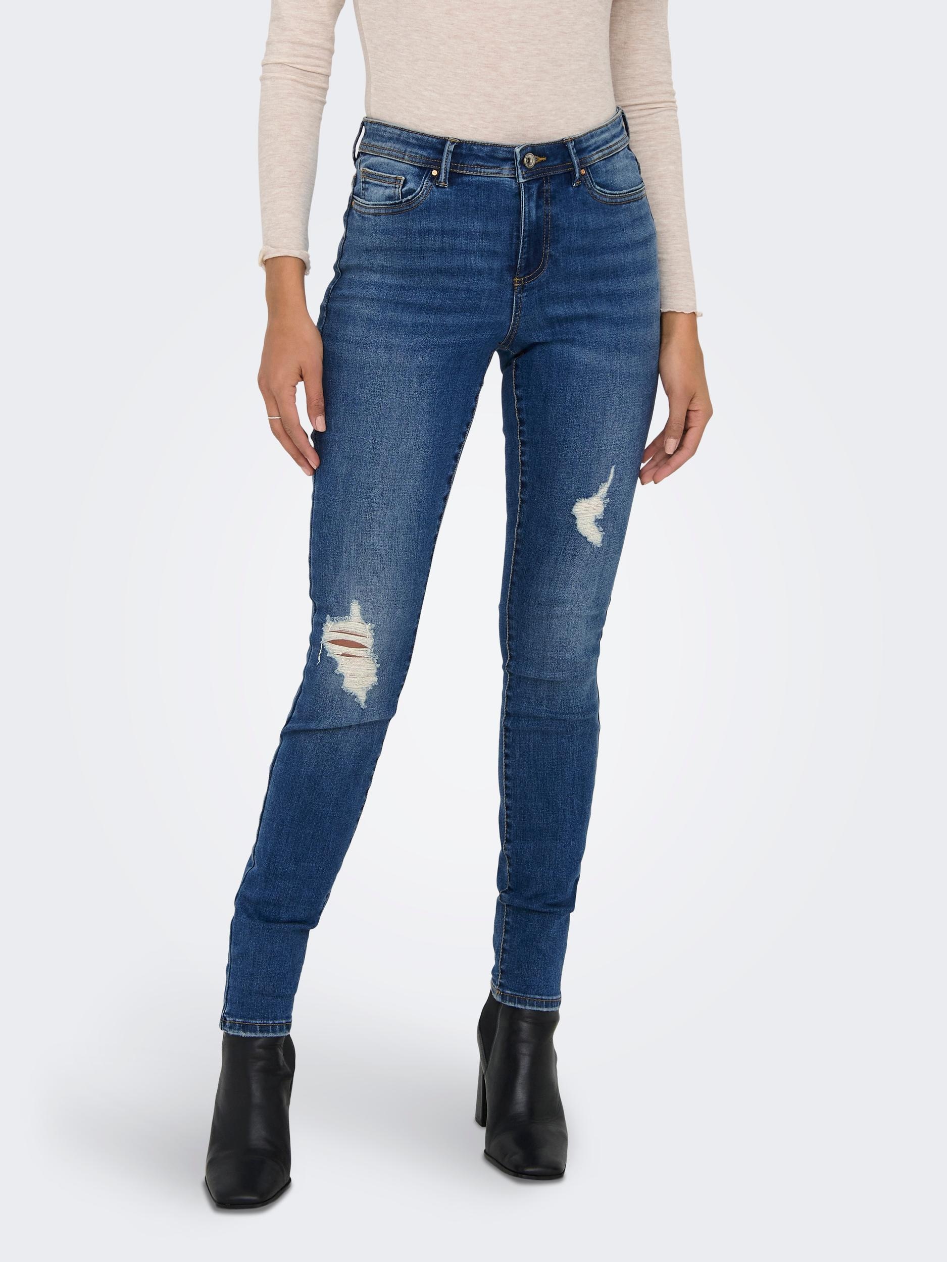 ONLY ONLWAUW MID WAIST - Vaqueros Slim Fit - Medium Blue Denim/blue Denim