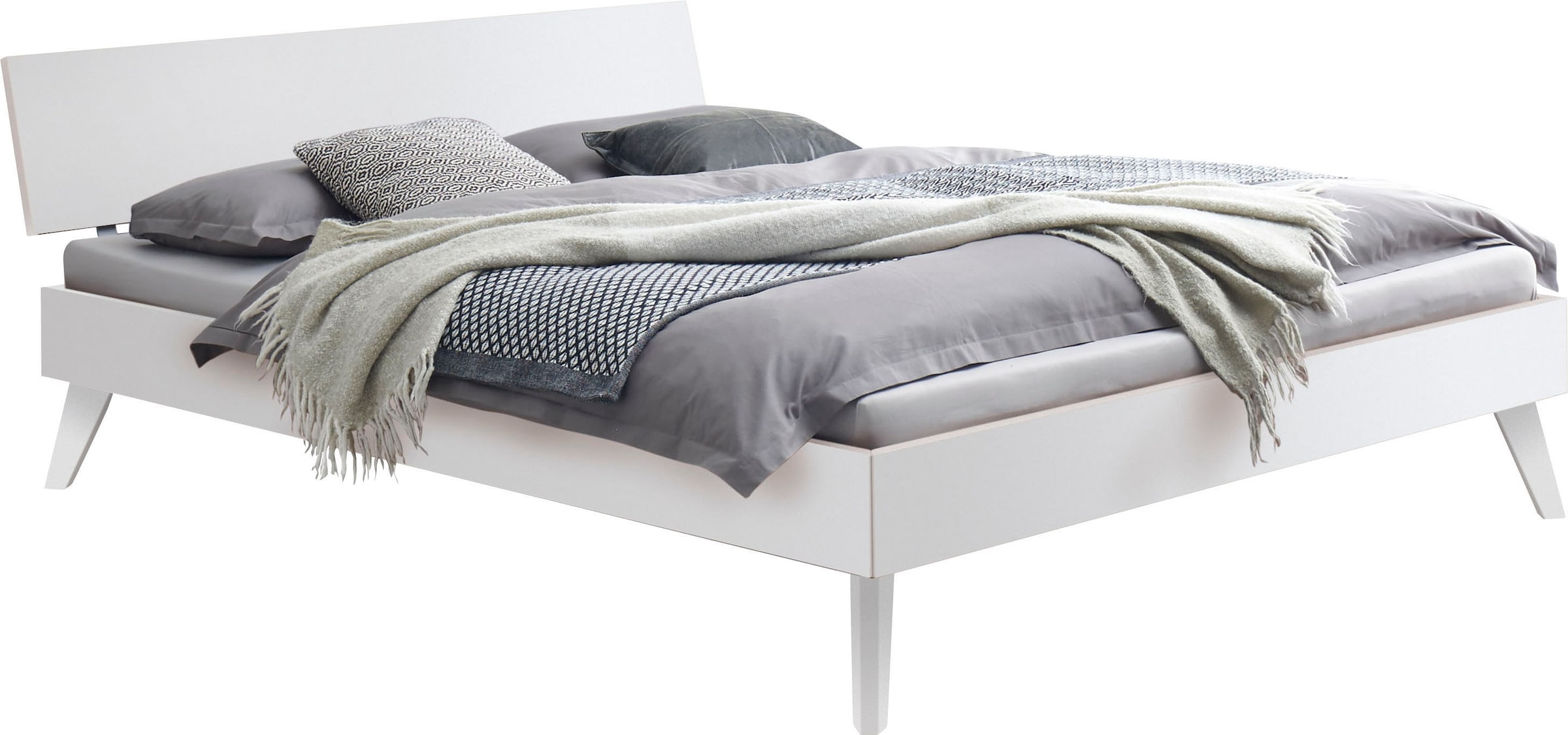 Holzbett HASENA, B:206cm H:74cm L:214cm, weiß, MDF, Betten, "Ancona", Fußhöhe 20 cm