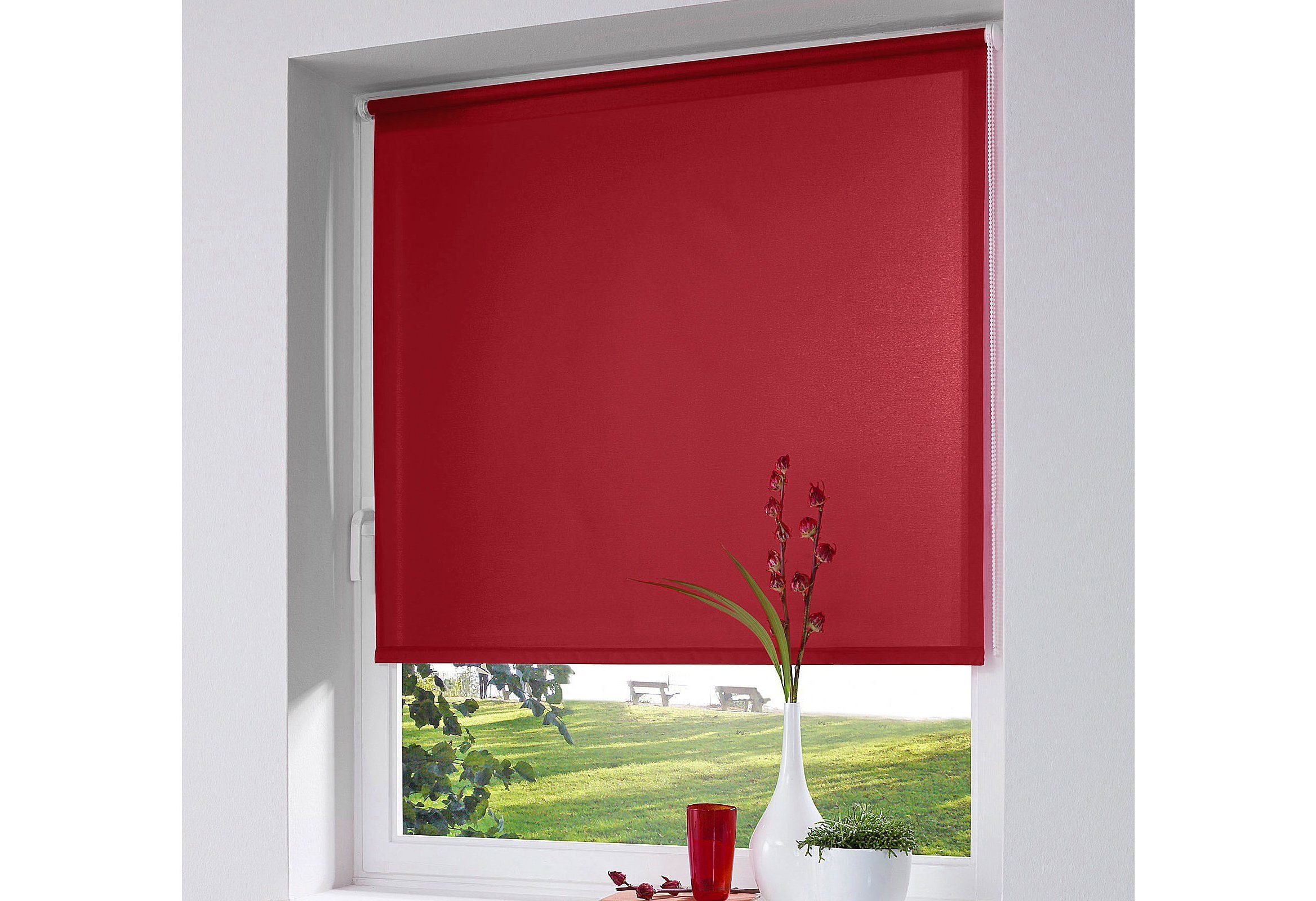 Seitenzugrollo K-HOME, B:35cm H:150cmrot, Polyester, Rollos, "Thermo Klemmfix-Rollo", 1 Stück