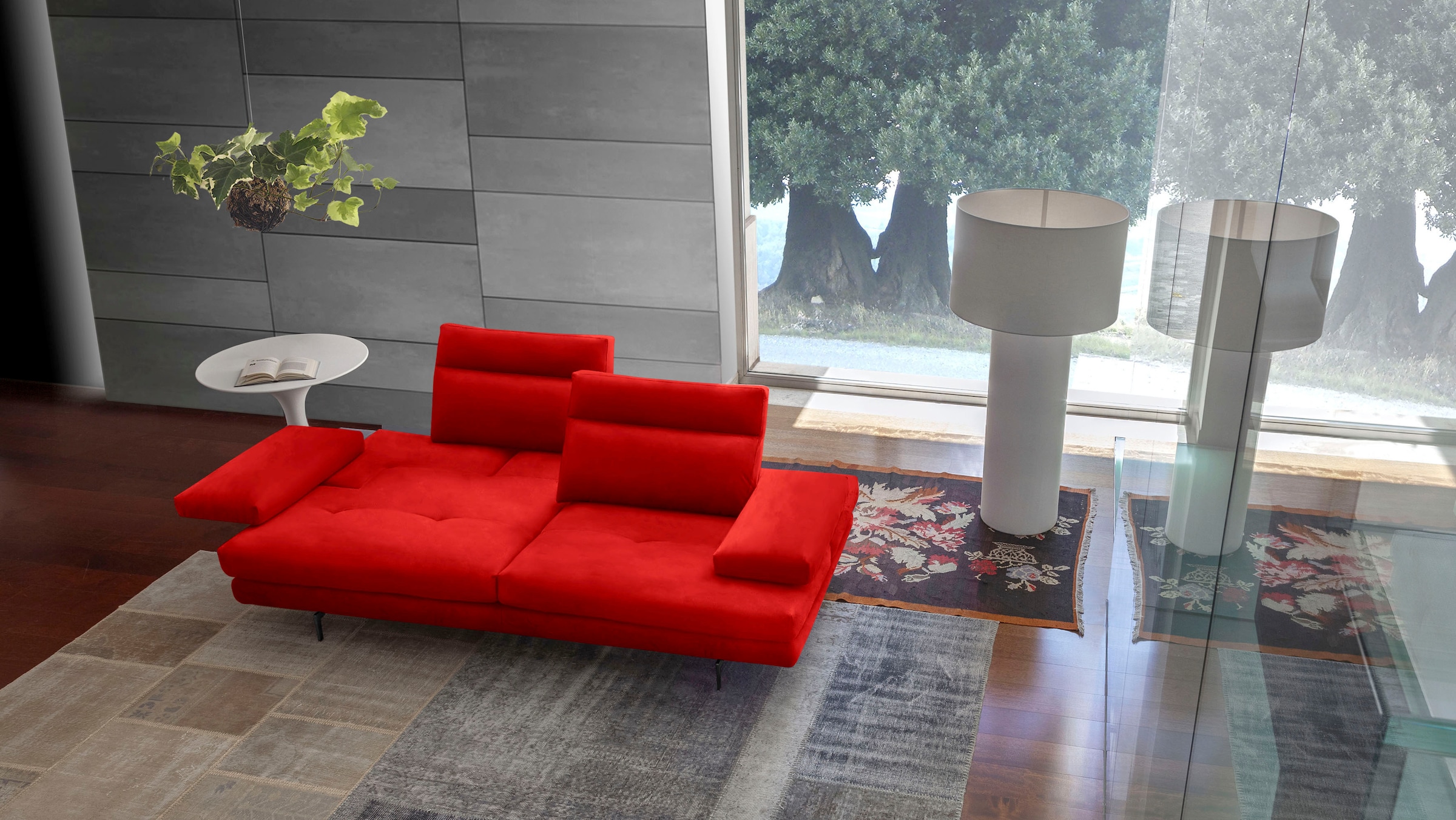 CALIA ITALIA 3-Sitzer »Toby Wing, Designsofa, hochwertige Verarbeitungsdetails, bequem«, inkl. Sitztiefenverstellung und Armteilfunktion, Füße in Schwarz matt