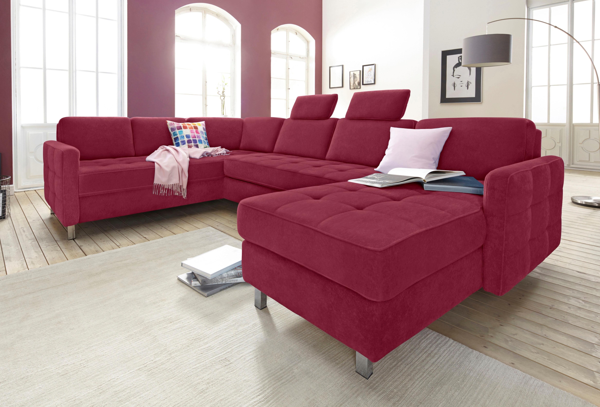 sit&more Wohnlandschaft "Pablo U-Form, B: 292cm, inkl. 2 Kopfstützen" wahlweise mit Schlaffunktion und Bettkasten