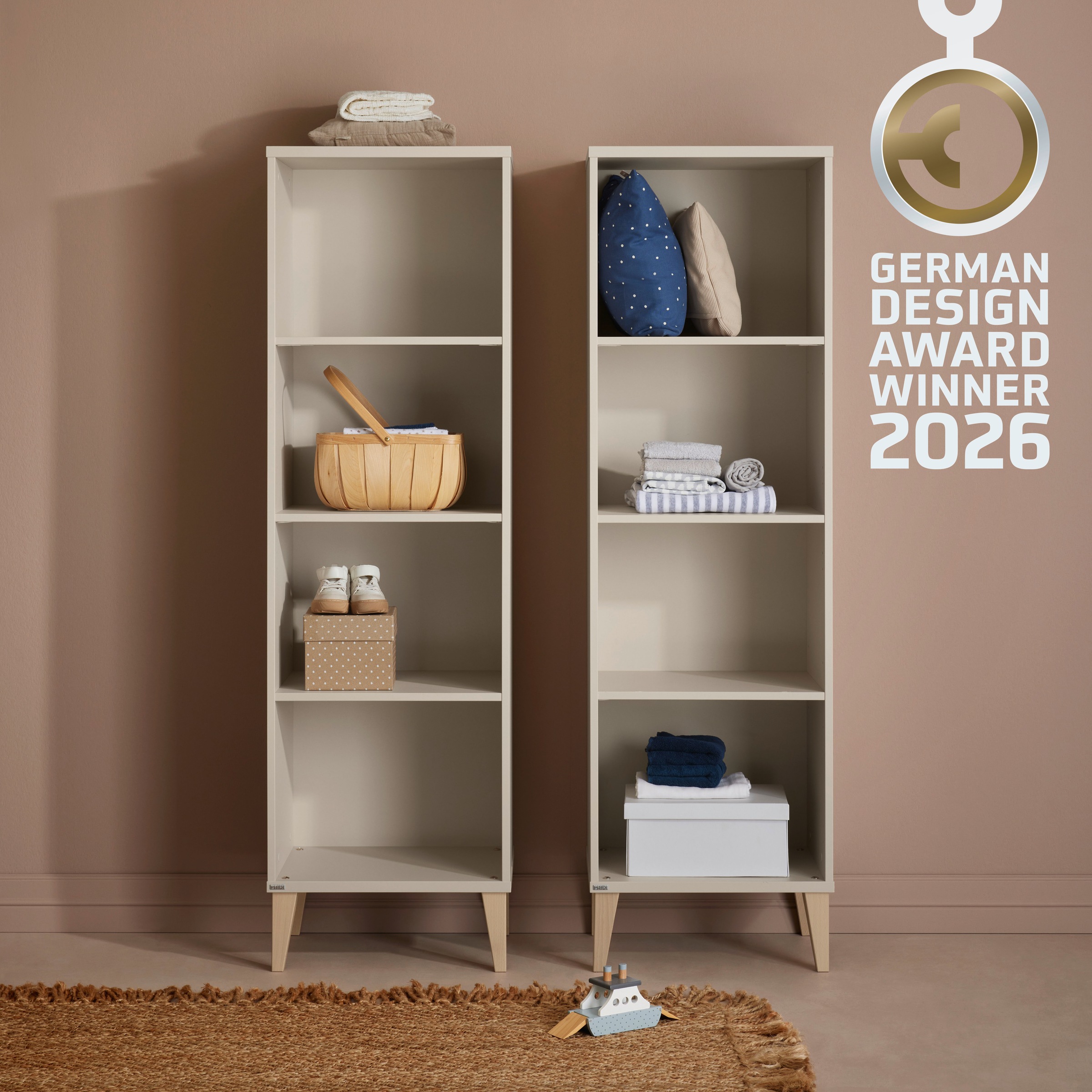 PAIDI Standregal "JONTE in Beige mit offenen Fächern, verschiedene Größen" B/H/T ca. 48-95/164/40cm, Cashmere-Beige, modernes & langlebiges Regal mit Massivholz-Füßen, Highboard