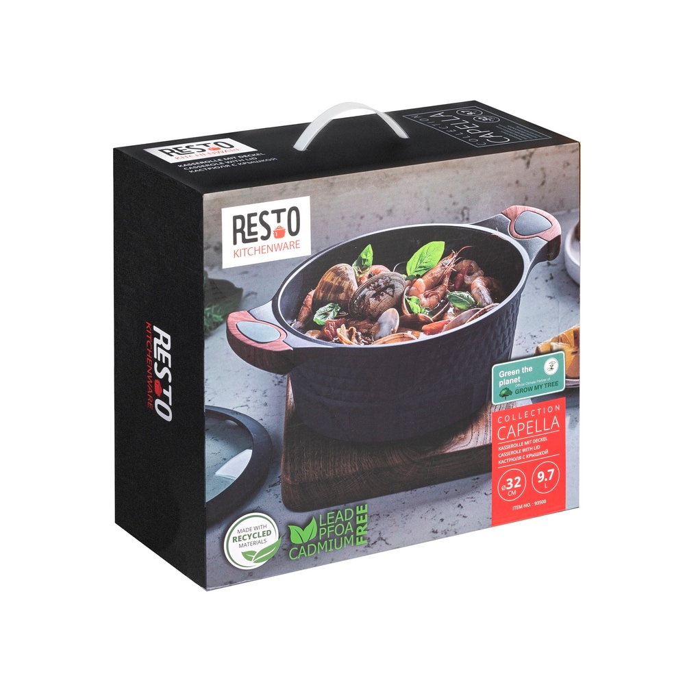 RESTO Kitchenware Kochtopf »Capella, Schmortopf antihaftbeschichtet und spülmaschinenfest«, Aluminiumguss, (2 tlg.), mit Glasdeckel und stoßdämpfendem Silikonrand, im Geschenkkarton