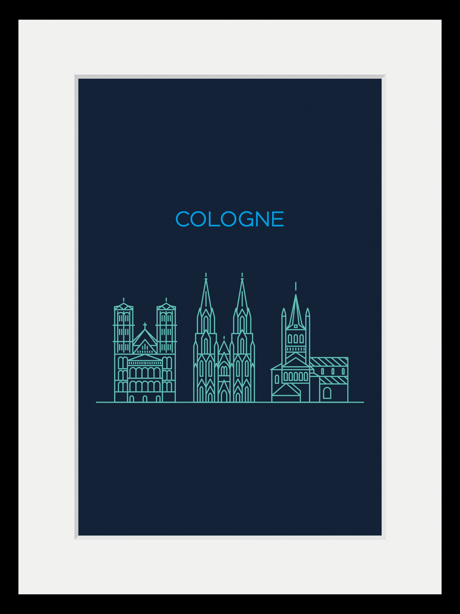 queence Bild »Cologne Sightseeing«, Städte-Stadt-Deutschland-Kirche-Gebäude-Schriftzug-Köln, (1 St.), HD Premium Poster-Druck inkl. Holzrahmen