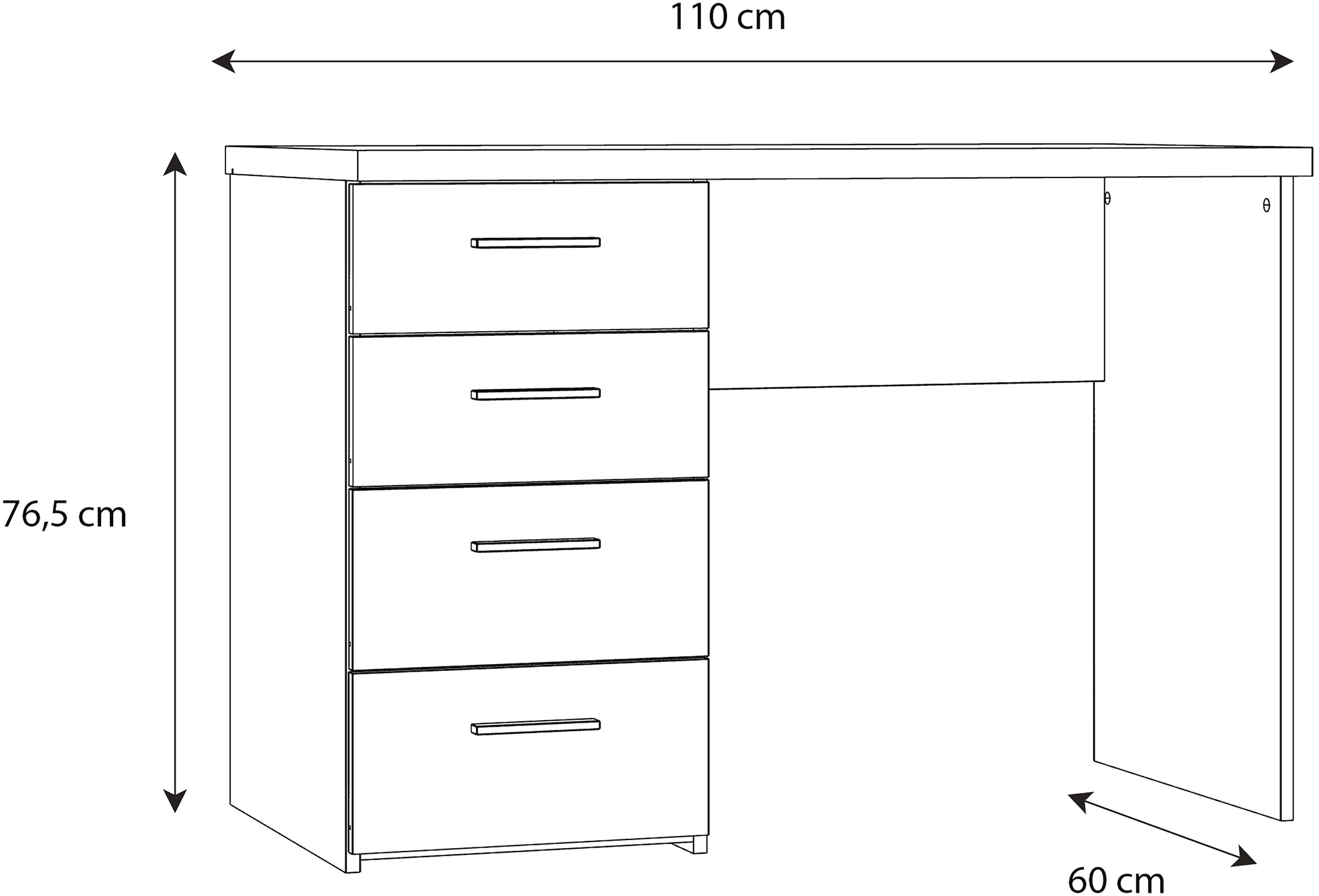 FORTE Schreibtisch »NET«, mit 4 Schubladen, Breite 110 cm