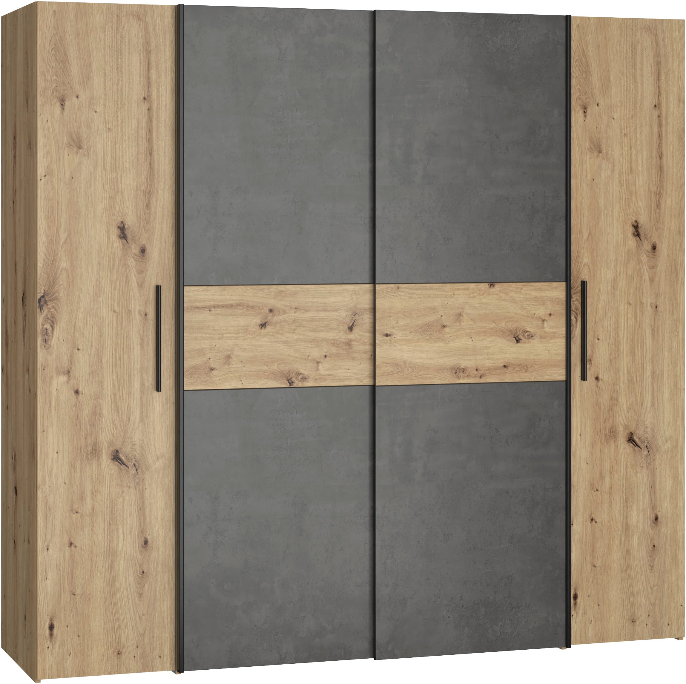 FORTE Kleiderschrank "Kalixtus, Made in Europe" B/H/T ca. 200x190x60 cm, 2 Schiebetüren, 2 Drehtüren, 8 Einlegeböden, Kombination aus Dreh- und Schwebetüren, mehrere Farben