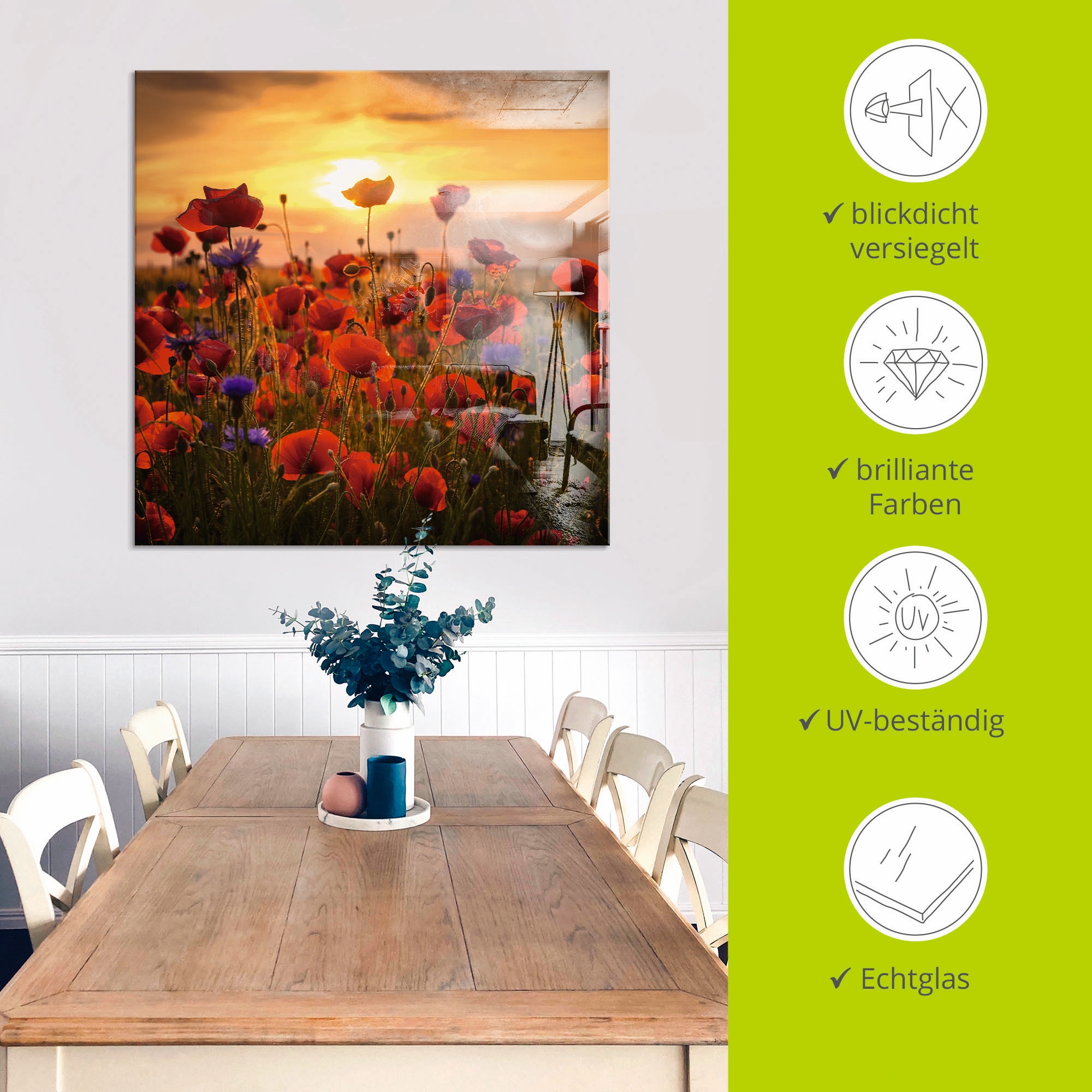 Artland Glasbild »Mohnblumen im Abendlicht« 1 Stk. tlg. in verschiedenen Größen