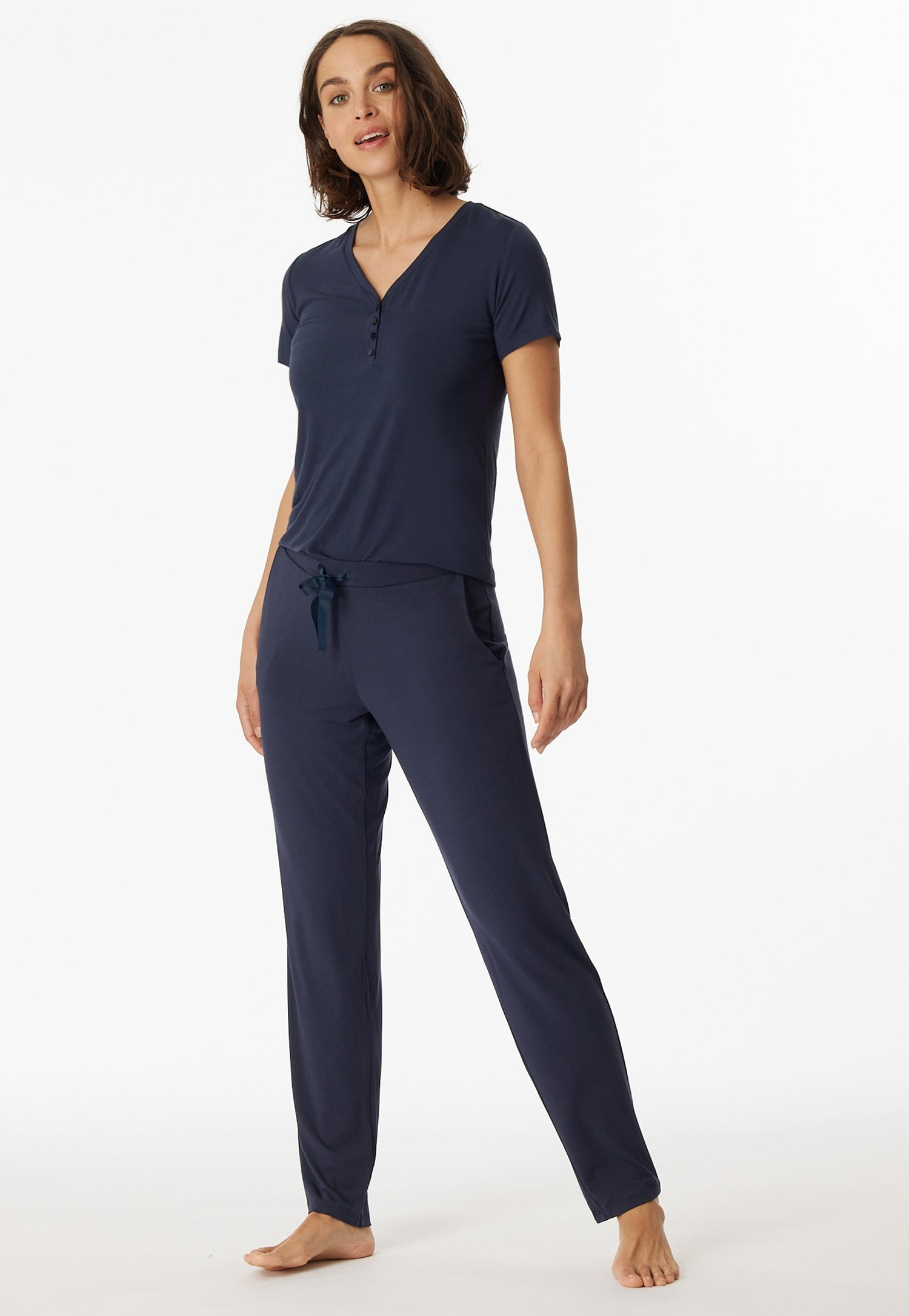 Schiesser Pyjamahose "Mix + Relax" Single Jersey Qualität, bequem, Satin-Bindeband