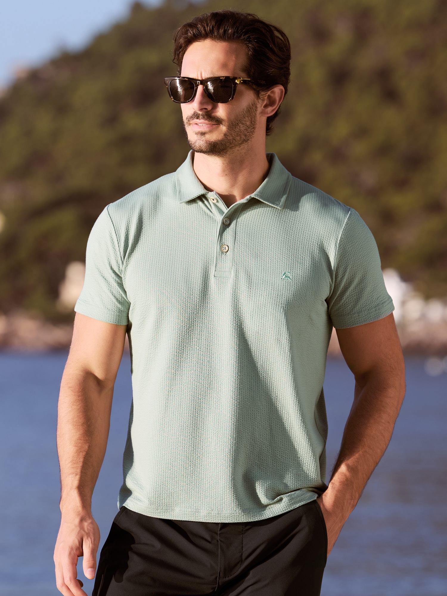 LERROS Poloshirt "Poloshirt in weicher Seersucker-Qualität mit Brusttasche"
