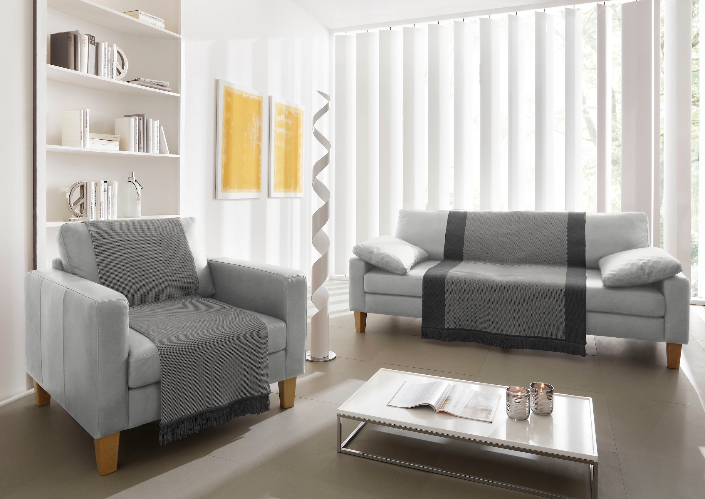 Biederlack Sesselschoner "Cotton Cover Salt & Pepper" 50 x 200 cm (Breite x Länge), mit Fransen