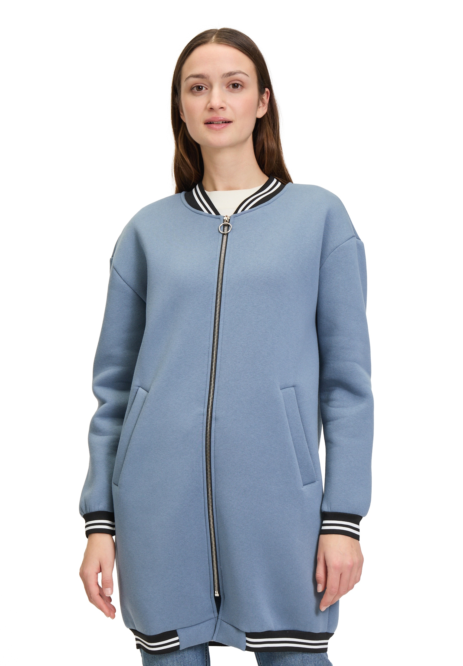 Amber & June Jerseymantel "Amber & June Damen Sweatmantel mit Ringelbündche günstig online kaufen