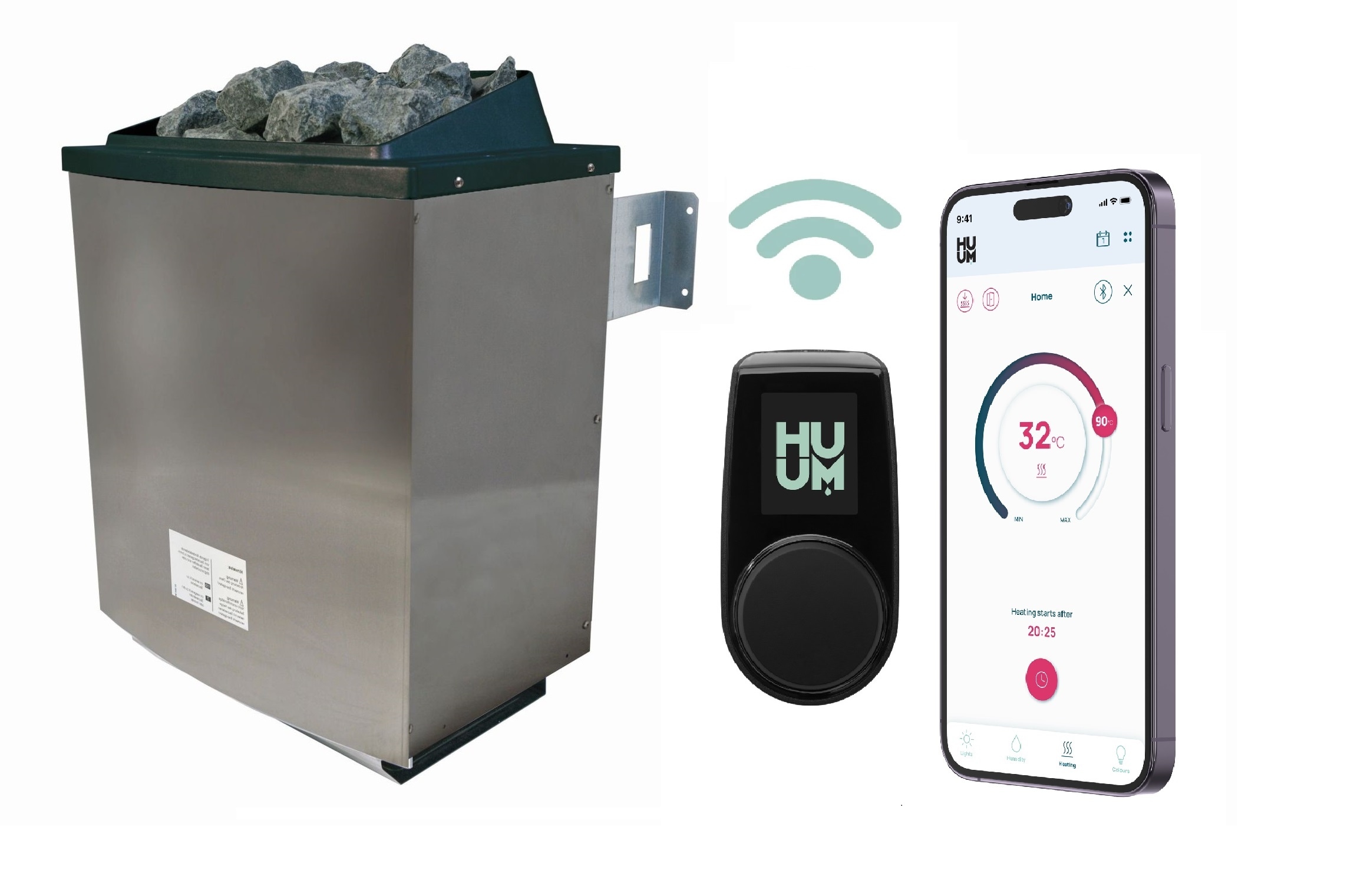 Karibu Saunaofen "für Außensteuerung 9 kW SET mit WiFi-Steuerung" mit WLAN-fähigem Steuergerät