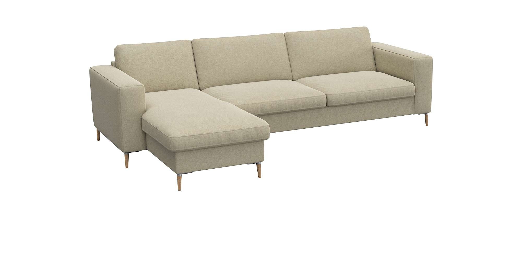 FLEXLUX Ecksofa »Fiore, Sitzaufbau mit hochwertigem Kaltschaum für mehr Sitzkomfort«, breite Armlehnen, L-Form, Füße Alu+ Eiche