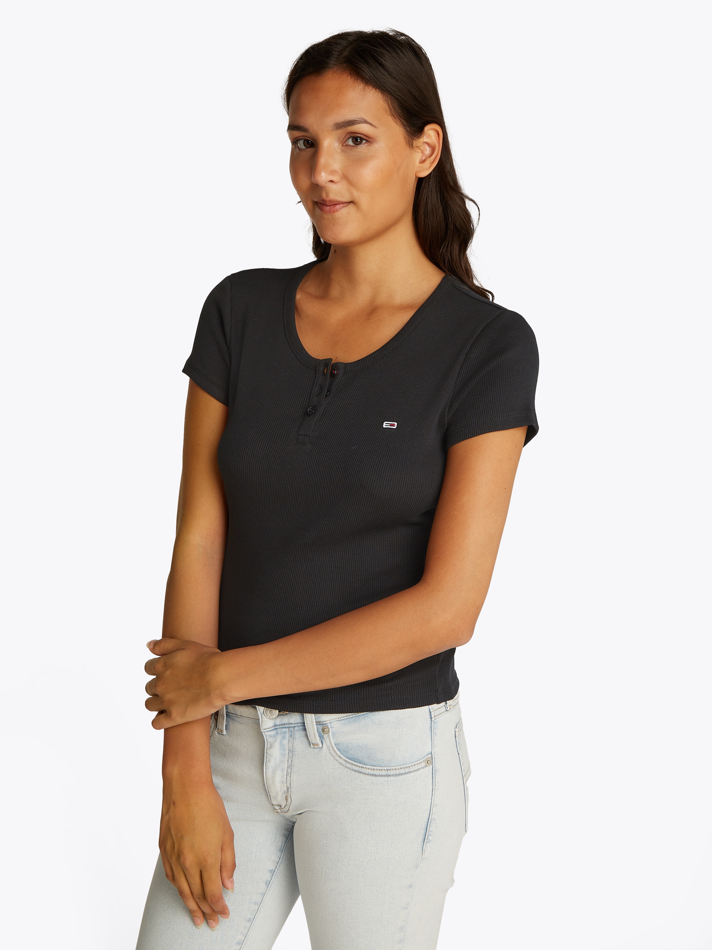 Tommy Jeans T-Shirt »TJW SLIM BUTTON RIB C-NECK SS«, mit Knöpfen