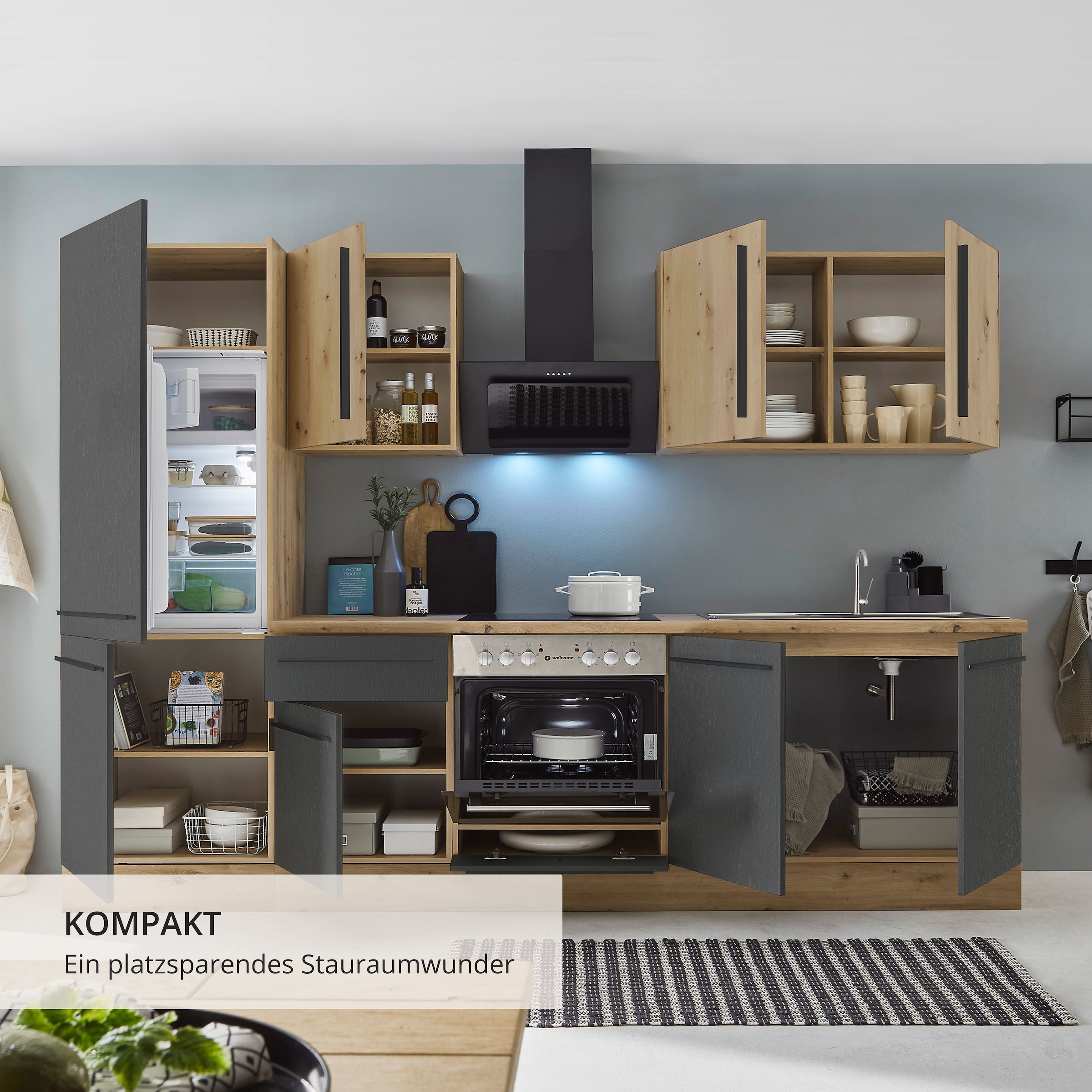 KOCHSTATION Küchenzeile »KS-Florida mit 38mm starker Arbeitsplatte« Breite 270 cm, wahlweise mit E-Geräten, Soft-Close-Funktion