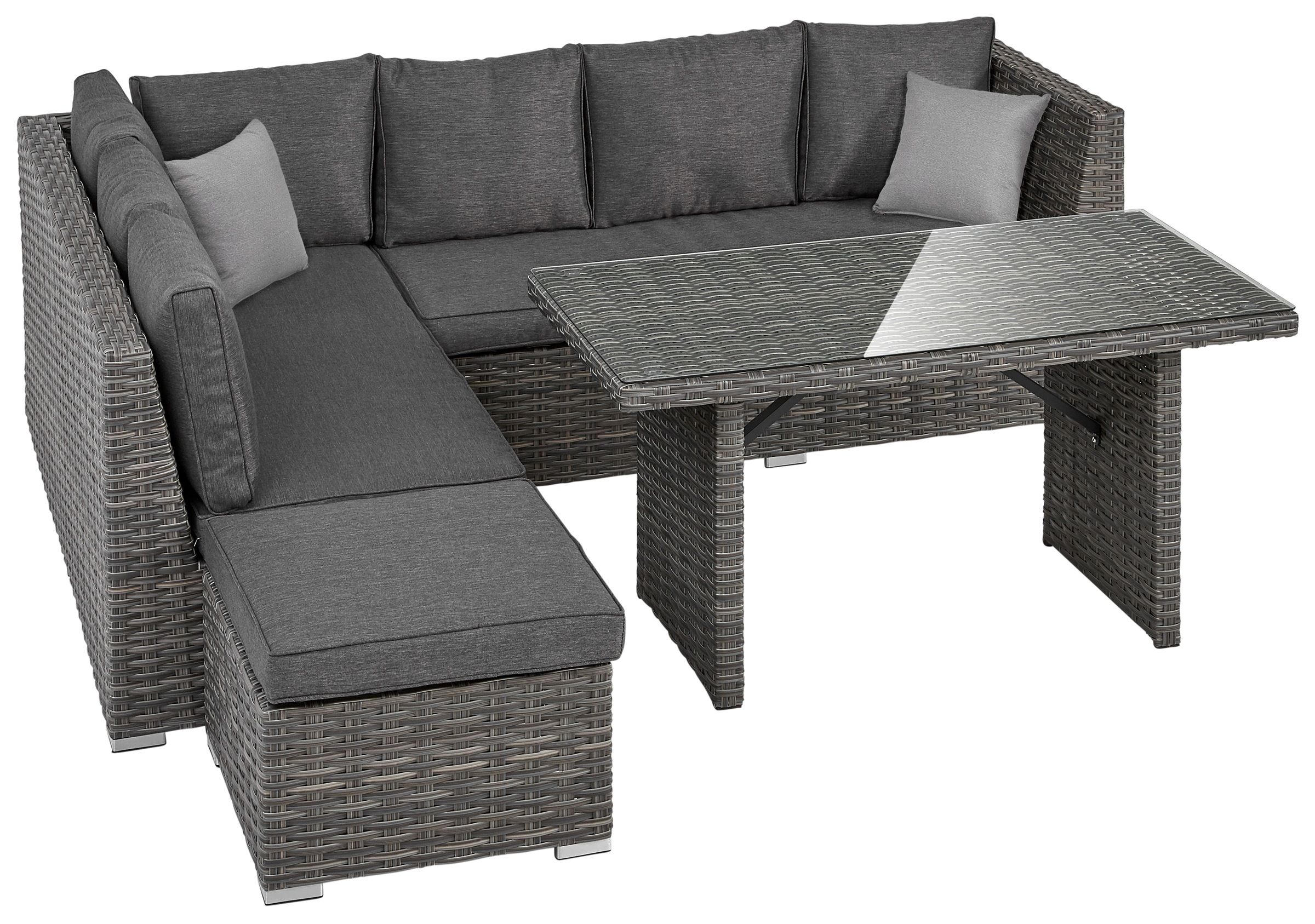 140x70x68, Gartenlounge-Set BAUR Tisch KONIFERA | Bank, 4 inkl. Hocker, 2x »Los tlg., (Set, Angeles«, 1x 1x Auflagen