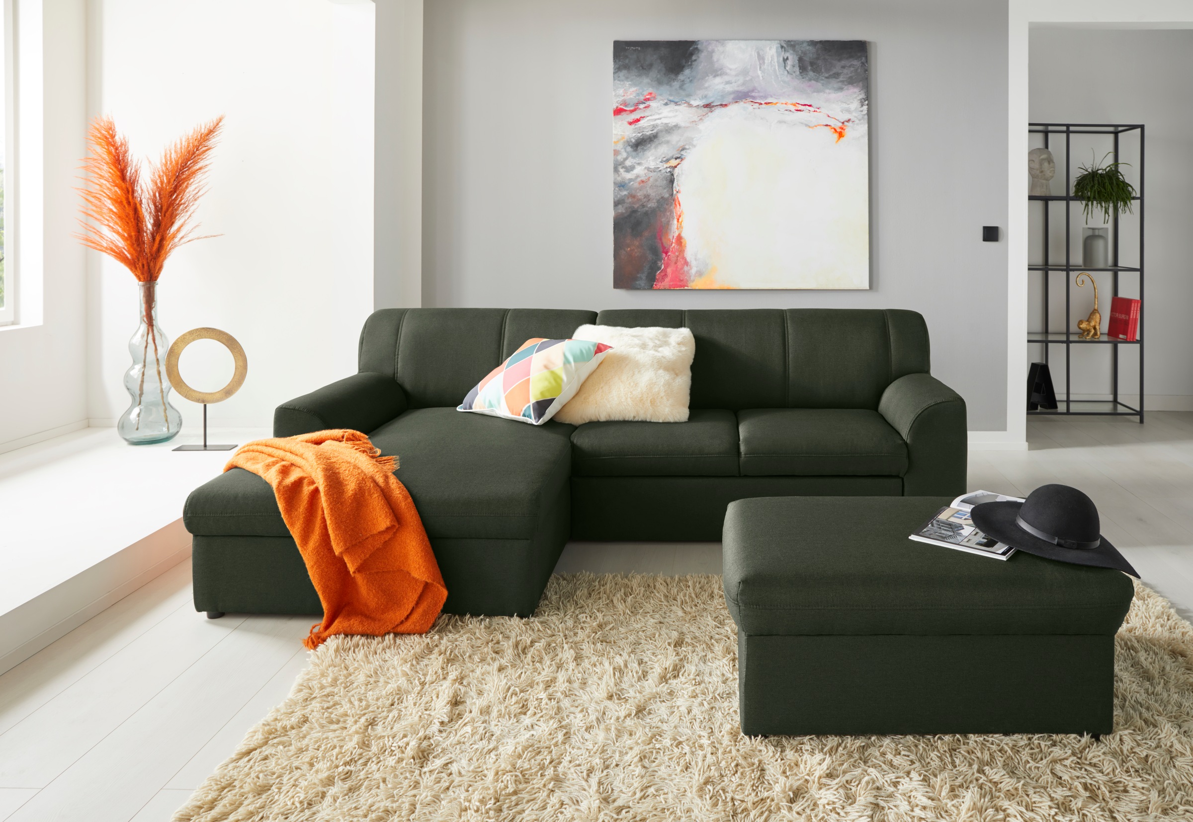 DOMO collection Hocker »Topper«, mit Wellenunterfederung, auf Kunststoffgleitern