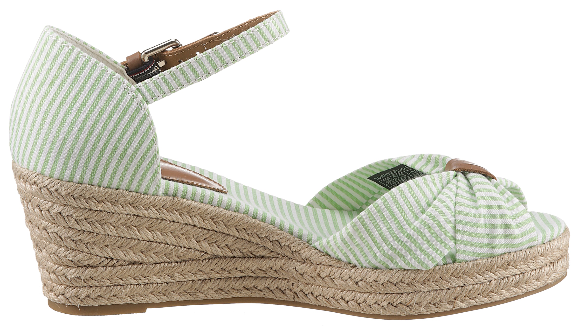 Tommy Hilfiger Keilsandalette »HIGH WEDGE SEERSUCKER«, mit gestickter Logoflagge