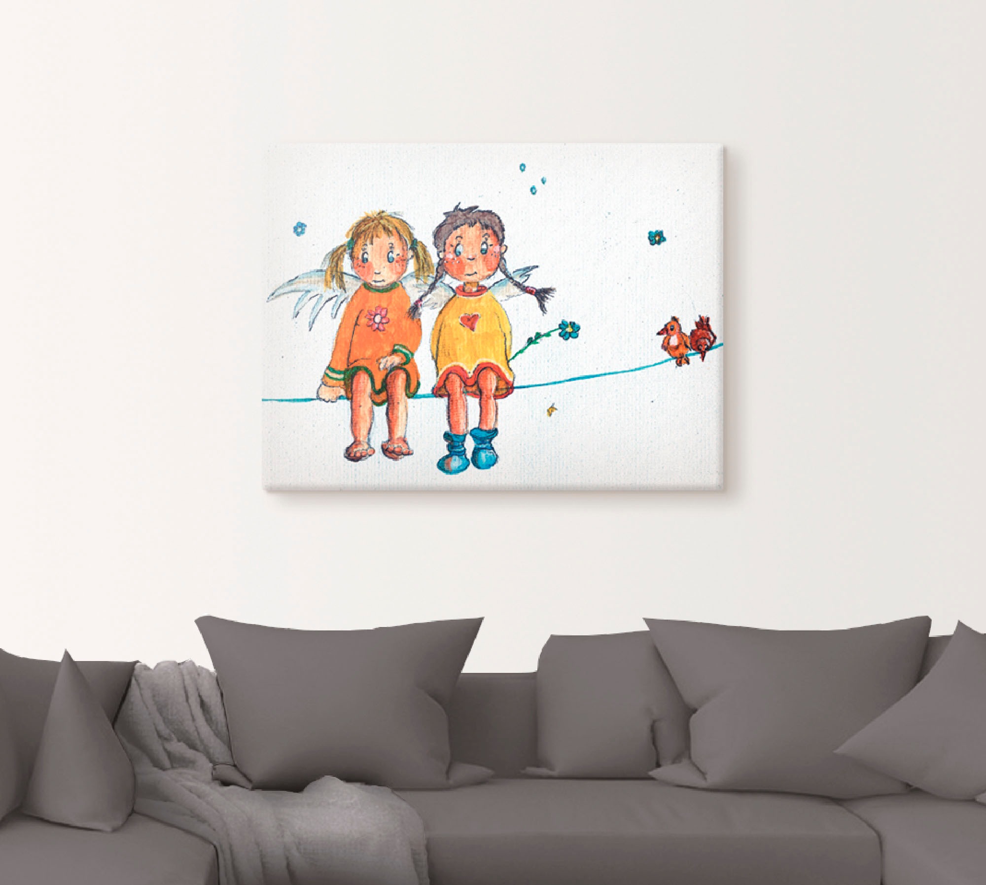 Artland Wandbild »Zwei Engelchen sitzen auf Wäscheleine«, Kinder, (1 St.), als Leinwandbild, Wandaufkleber in verschied. Größen