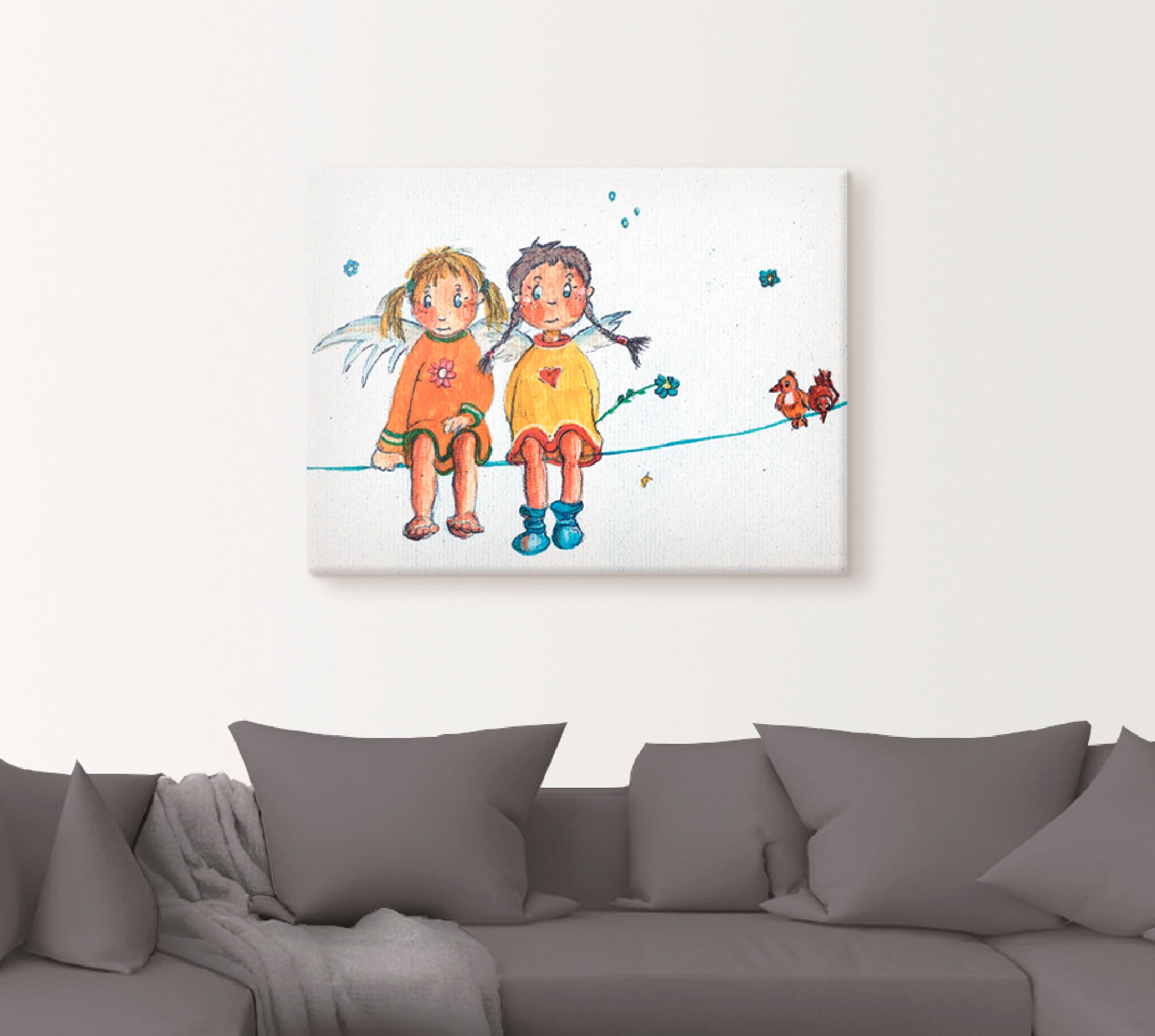 Artland Wandbild "Zwei Engelchen sitzen auf Wäscheleine", Kinder, (1 St.), günstig online kaufen