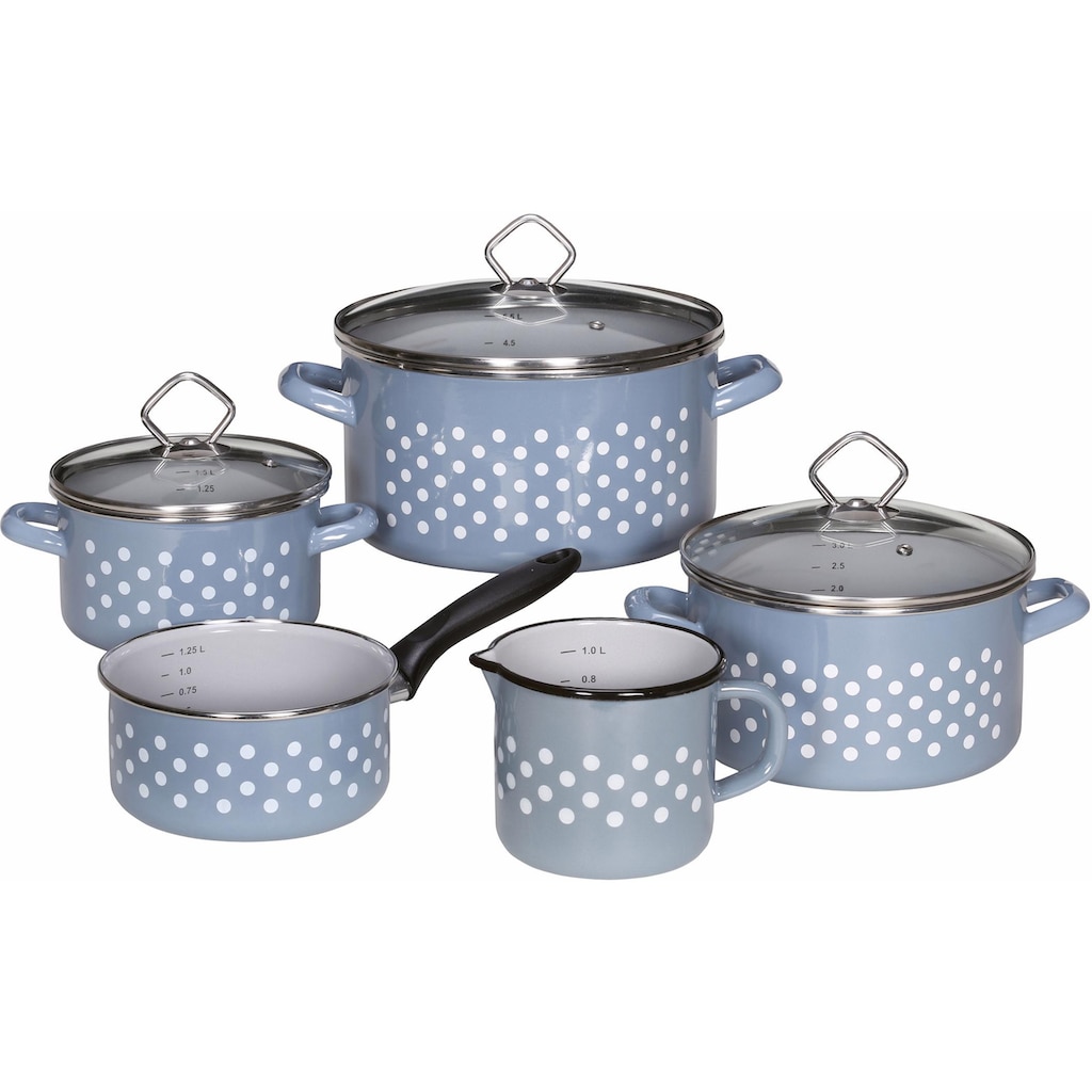 Krüger Topf-Set »Dresden«, Emaille, (Set, 9 tlg., je 1 Fleischtopf 16/20/24 cm, 1 Stieltopf 16 cm, 1x Milchtopf 12 cm), Induktion