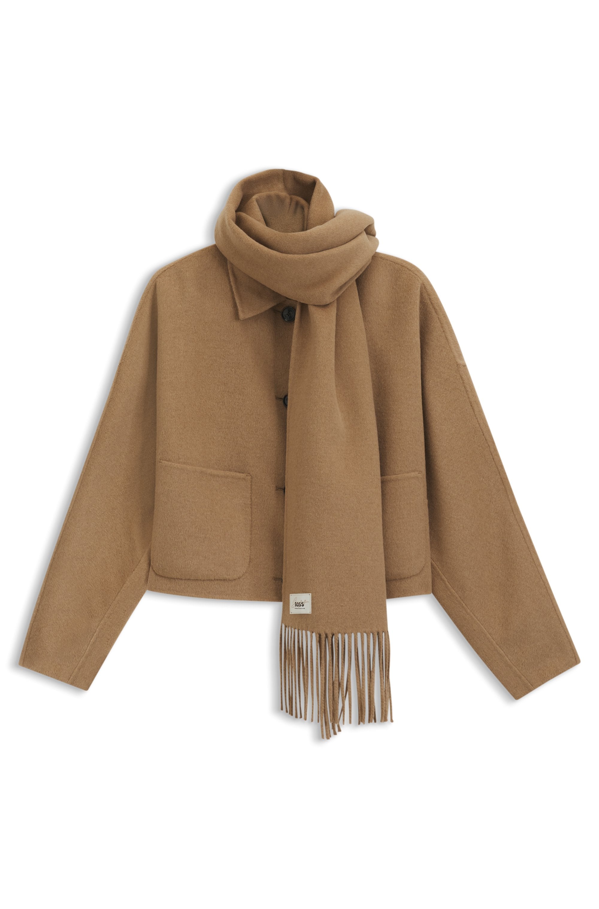 BOSS ORANGE Kurzmantel »Cafrina Premium Damenmode« mit Woll-Anteil, abnehmbarer Schal