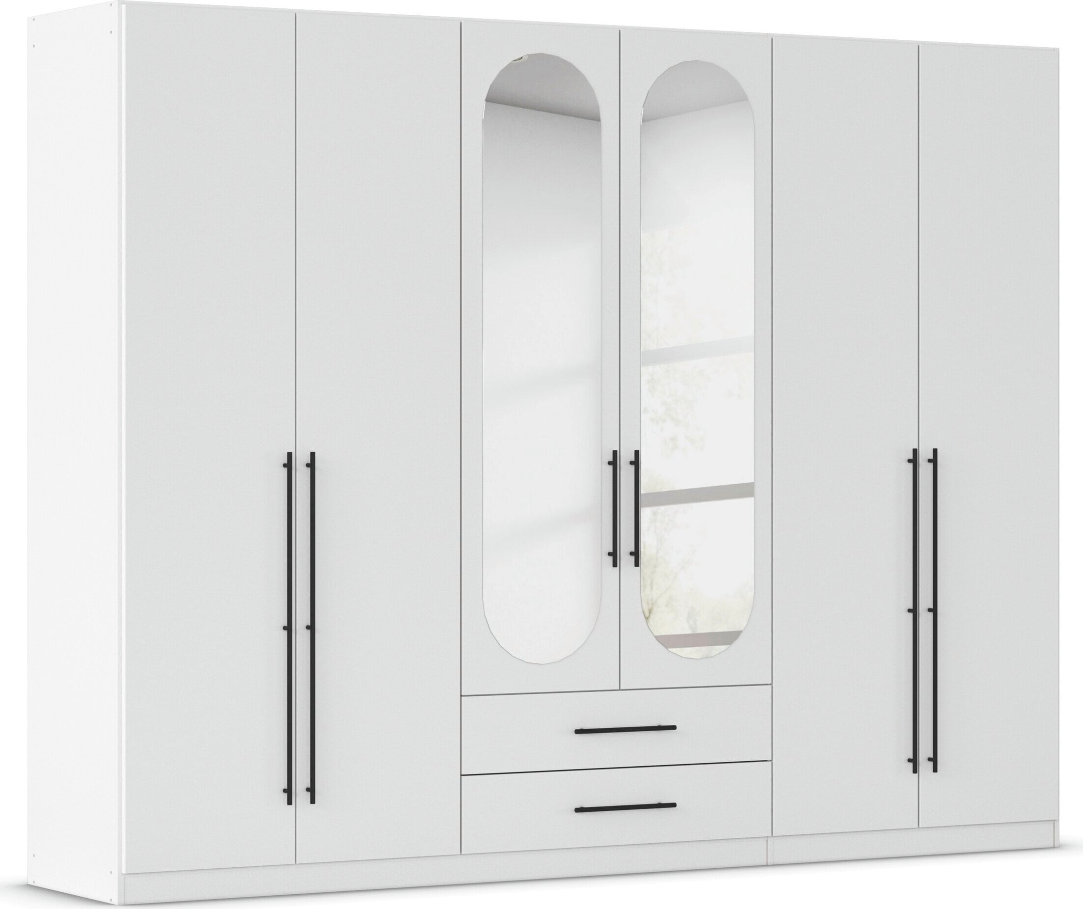 OTTO home Kleiderschrank "Schlafzimmer Schrank Garderobe RONDO Breiten 136/181/226/271 cm" 3 verschiedene Ausstattungen BASIC/CLASSIC/PREMIUM (inkl. SOFT-CLOSE), elegante ovale Spiegelelemente Metallgriffe in Schwarz MADE IN GERMANY