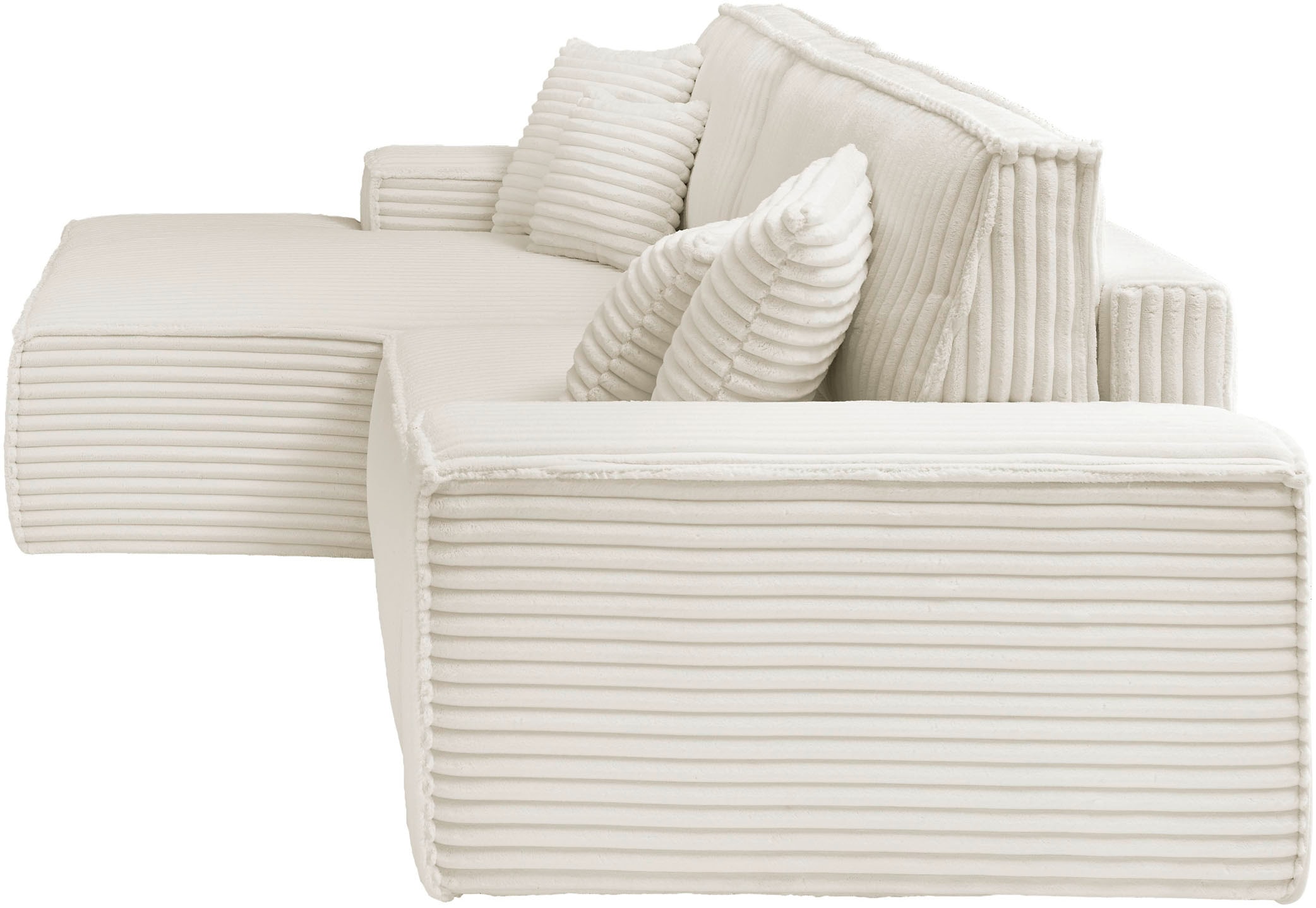 andas Ecksofa »Finnley Schlafsofa 267 cm in Bouclé, Struktur fein u. Cord, L-Form,«, Schlaffunktion m. Bettkasten (136/210 cm), Bouclé, Struktur und Cord
