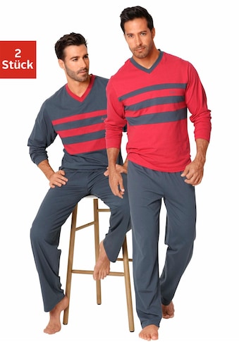le jogger® Pyjama, (Packung, 4 tlg., 2 Stück), mit kontrastfarbigen Einsätzen vorn kaufen
