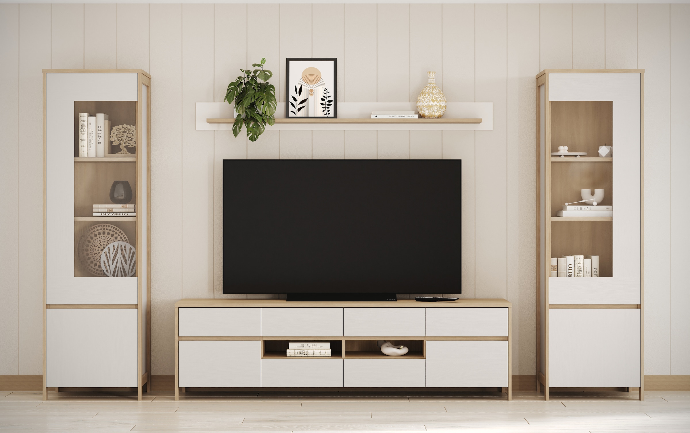 Home affaire Wohnwand "Stranda, moderne Anbauwand, Komplettset im Scandi-St günstig online kaufen