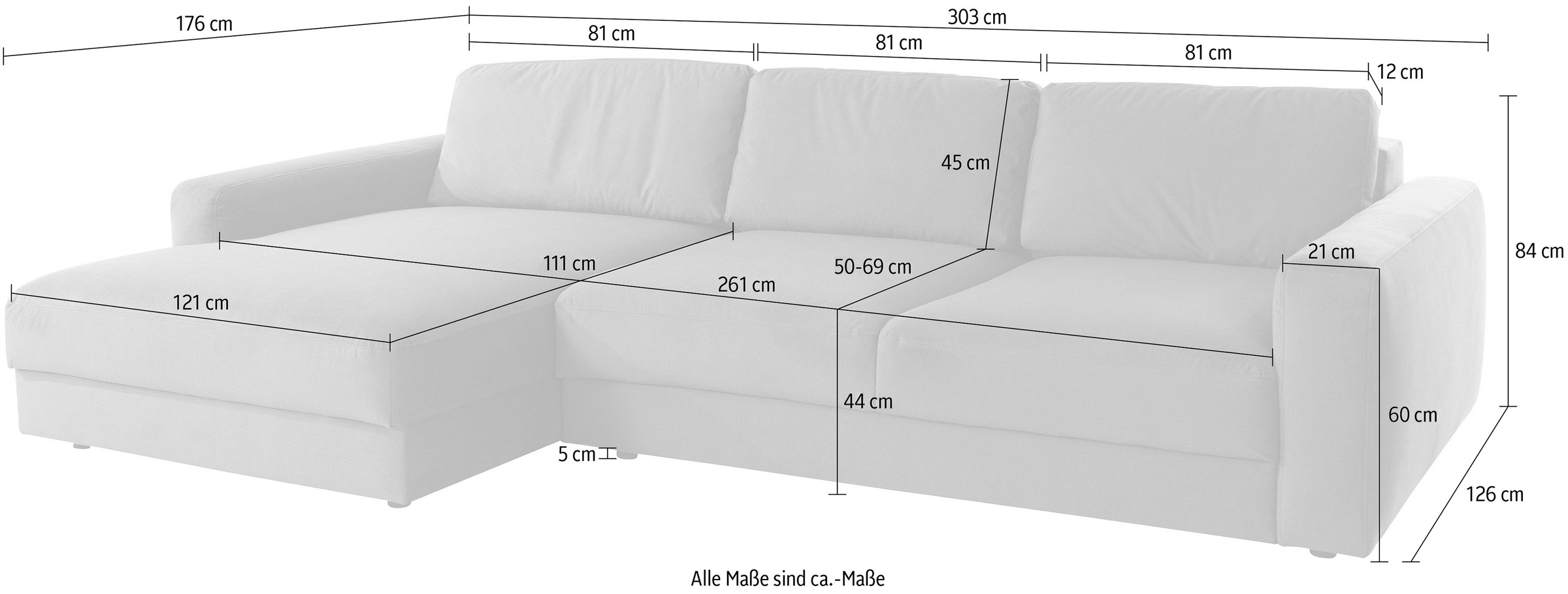 Places of Style Ecksofa »Bloomfield, L-Form«, extra tiefe Sitzfläche, wahlweise mit Sitztiefenverstellung