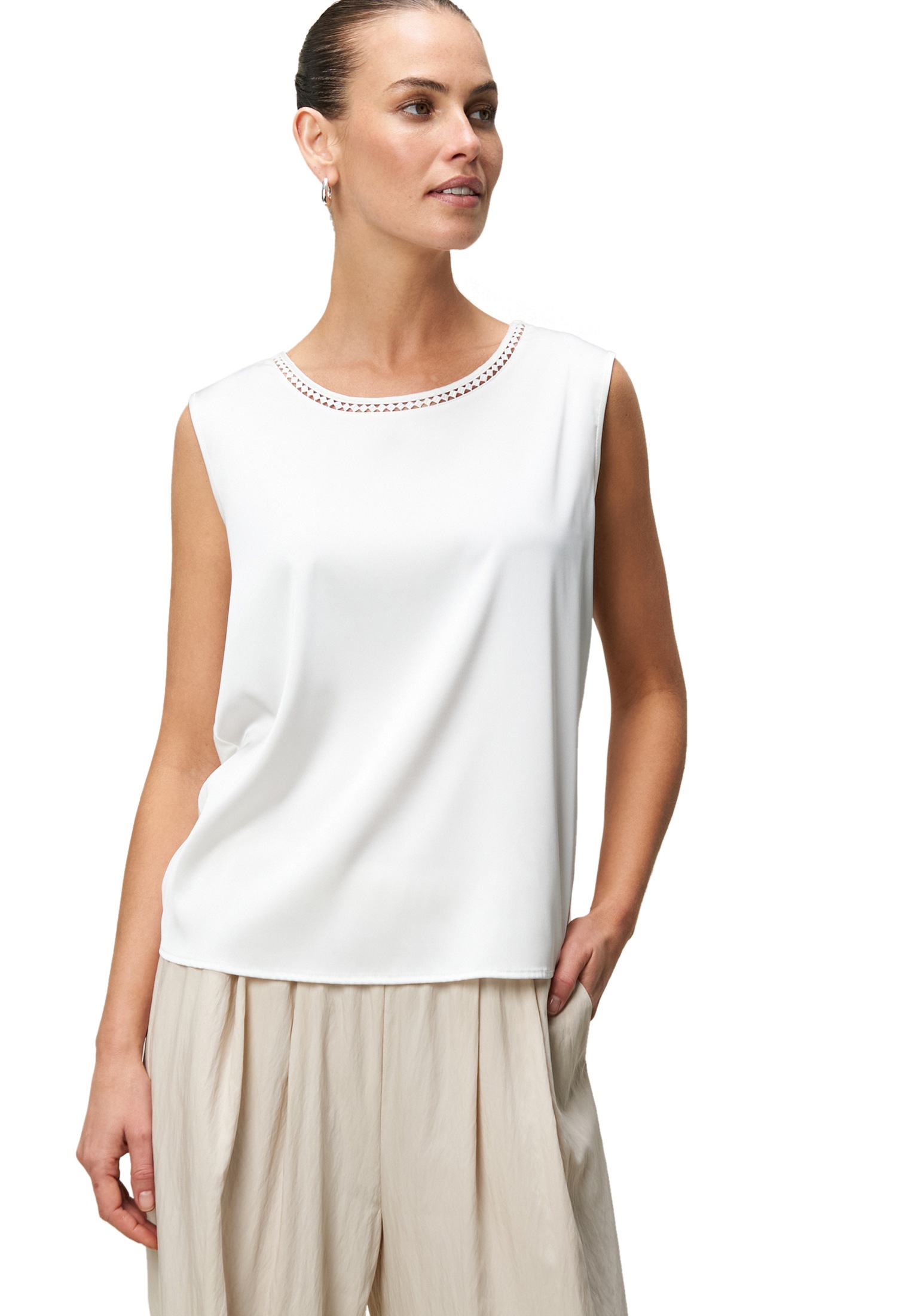 Zero T-Shirt "zero Damen Satinshirt mit Lochmuster am Ausschnitt" 1 Stk. tl günstig online kaufen