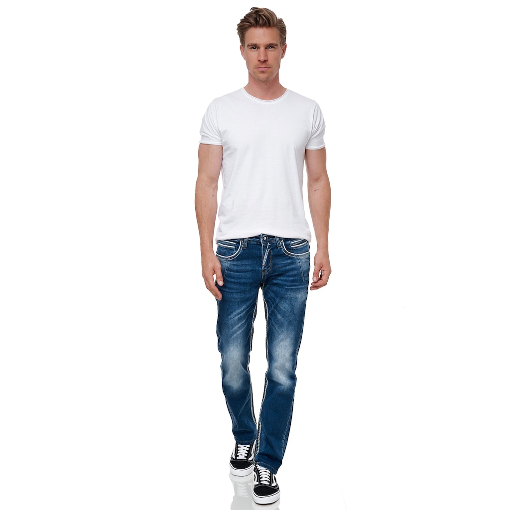 Rusty Neal Straight-Jeans mit trendigen Kontrastnähten GE8500