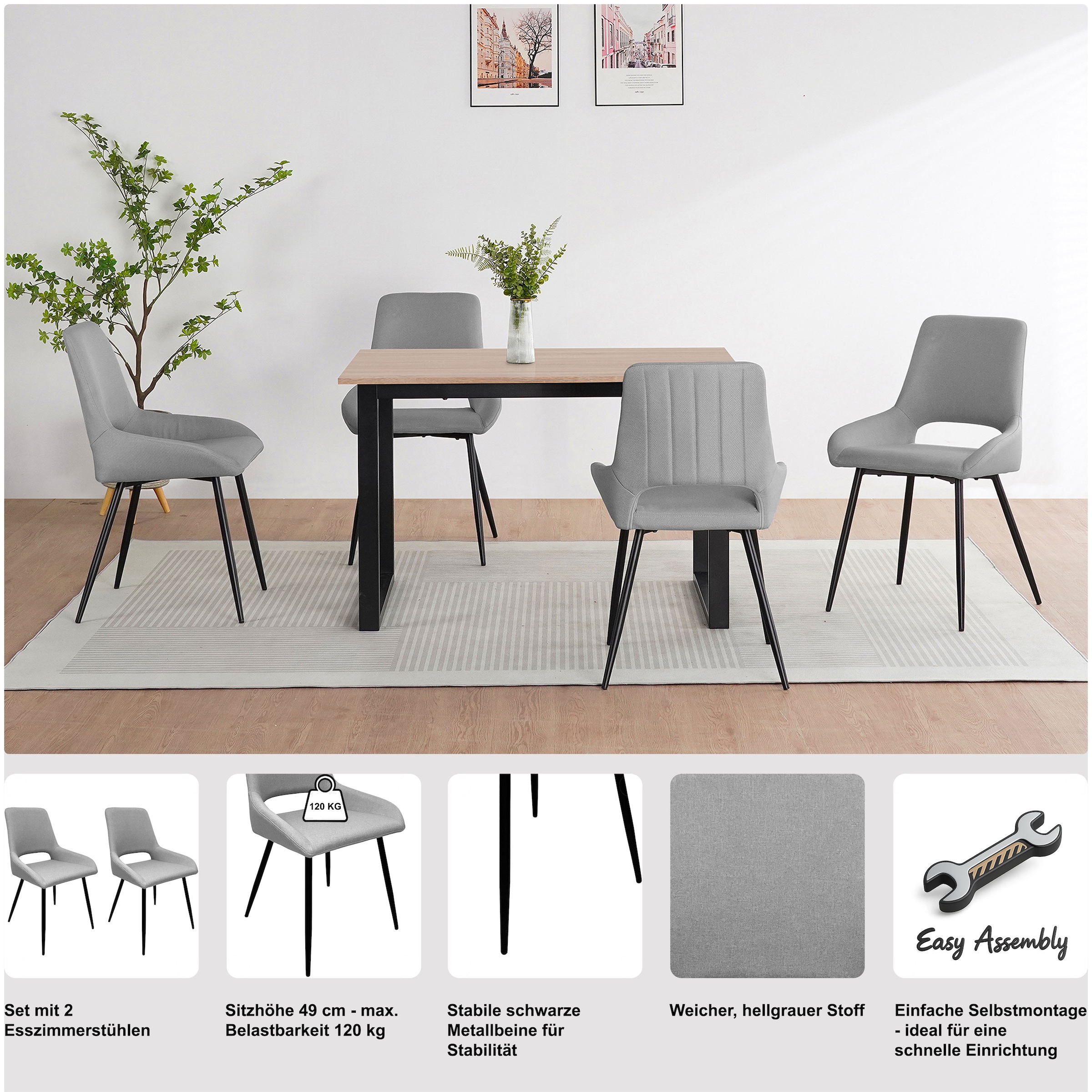 OTTO home Esszimmerstuhl »Derrek« (Set) 2 Stk.pflegeleichter Webstoff, schwarze Metallbeine, Sitzbreite 40 cm