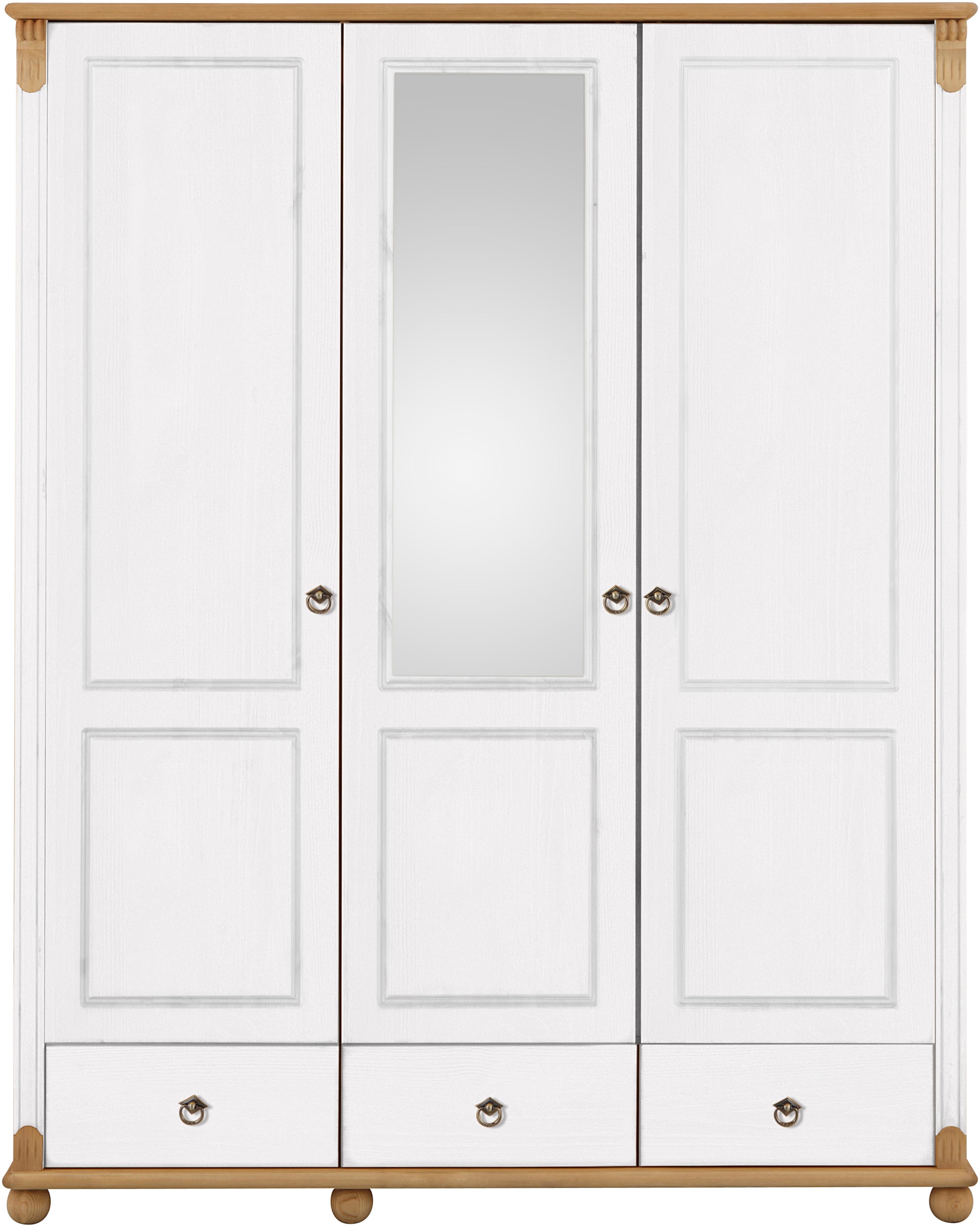 Home affaire Kleiderschrank »Tessin, Dretürenschrank, 3-türig«, (B/H/T ca. 152/191/59 cm), Breite 152 cm, Kiefer massiv, mit Spiegel und 3 Schubladen