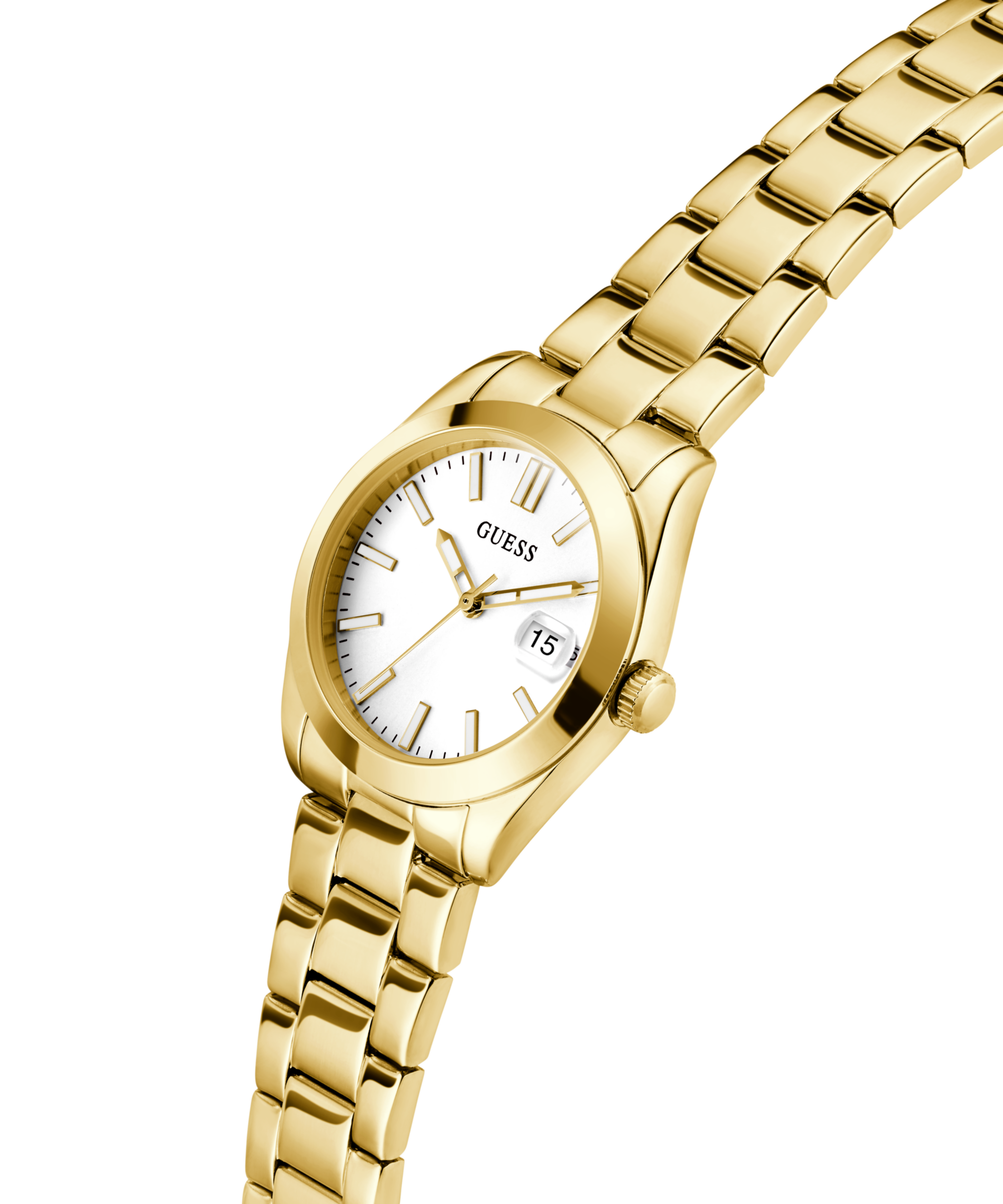 Guess Quarzuhr »ALICE« Armbanduhr, Damenuhr, Edelstahlarmband, Datum, Kristallglas