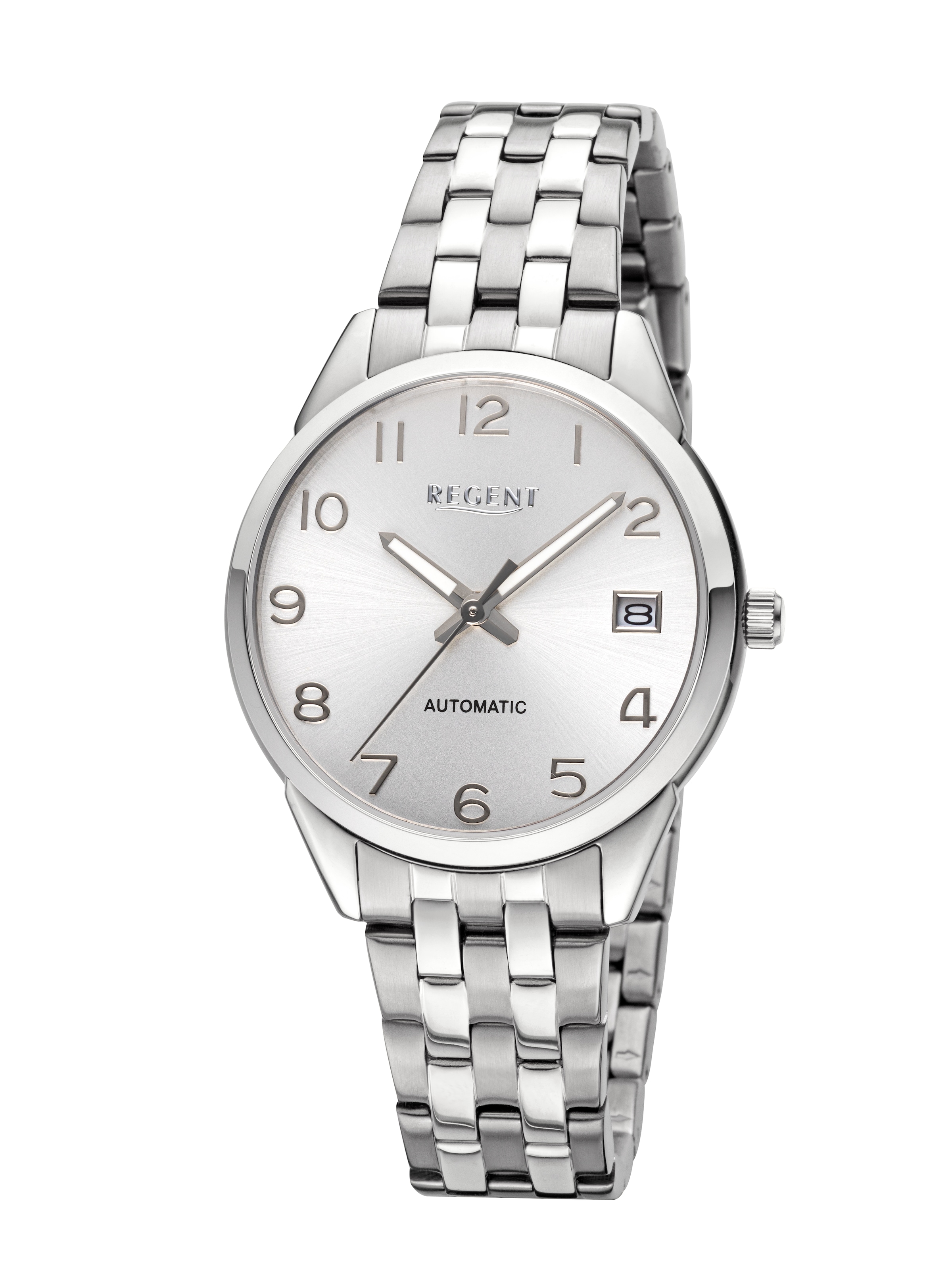 Regent Automatikuhr Armbanduhr, Damenuhr, Mechanische Uhr, Edelstahlarmband, analog, Tag