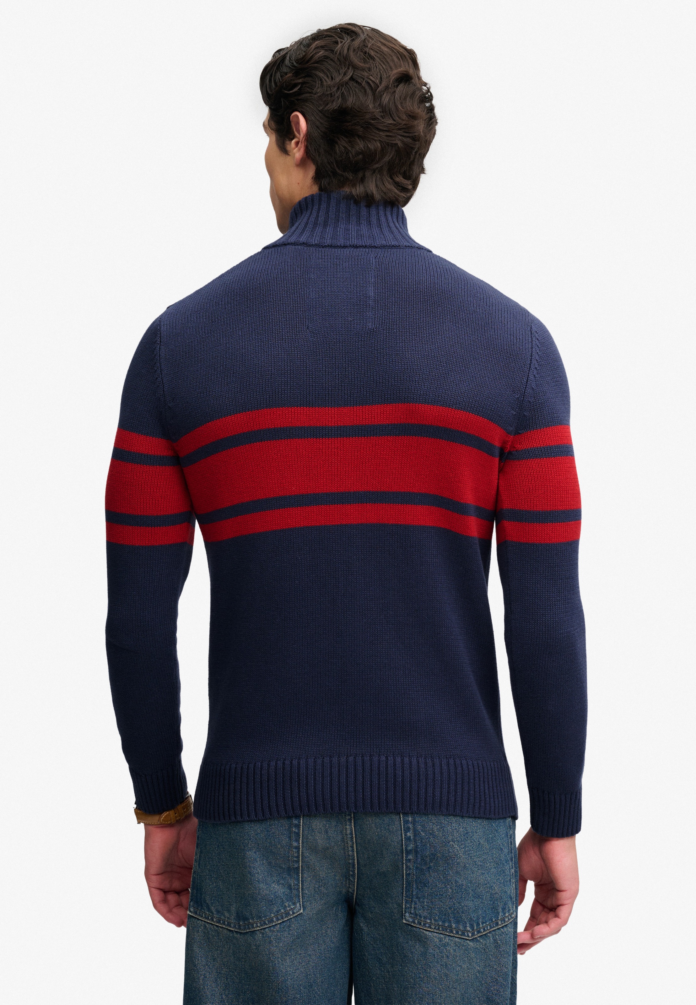Superdry Strickpullover »COTTON STRIPE HALF ZIP KNIT« Baumwolle, slim fit