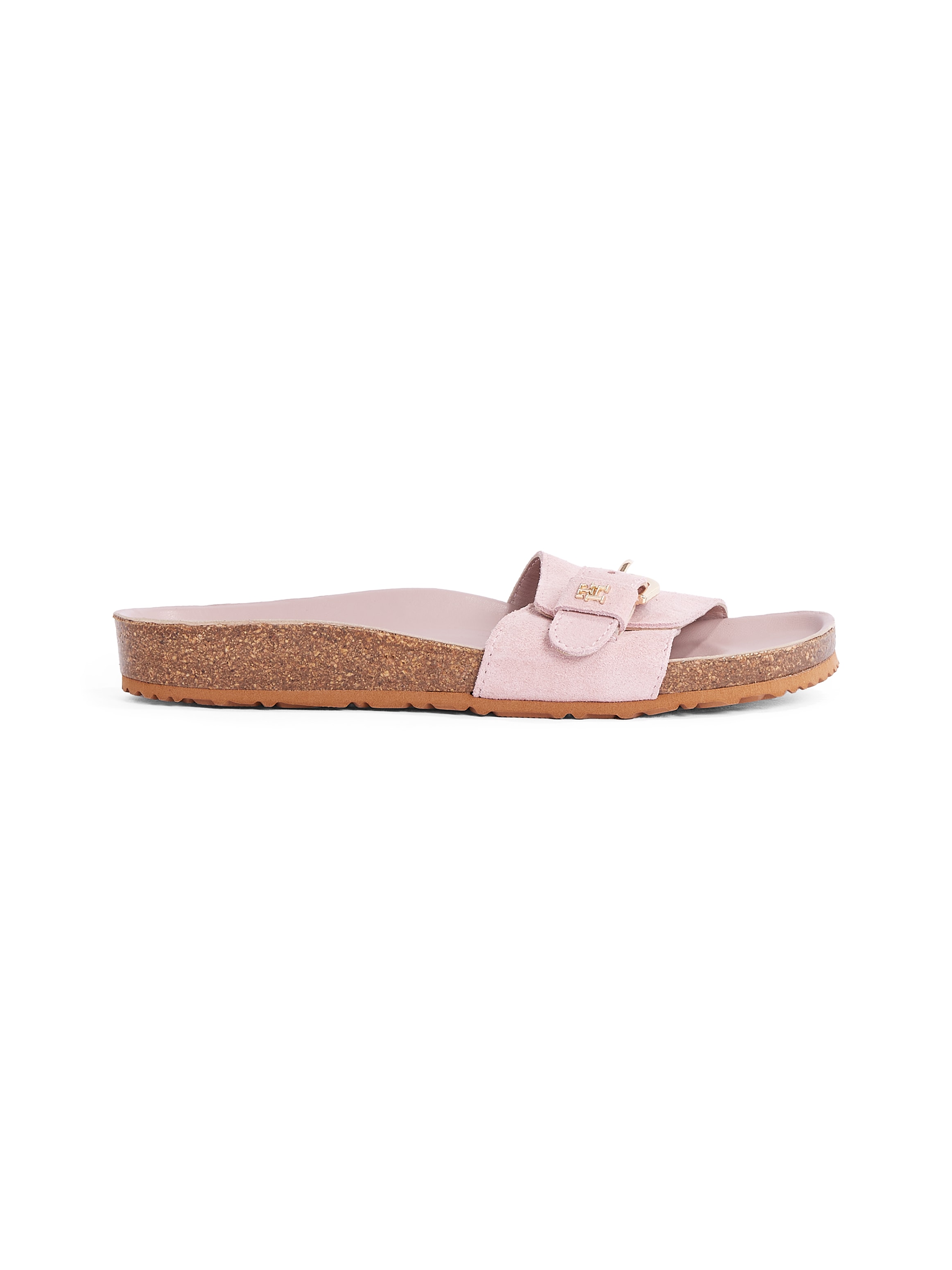 Tommy Hilfiger Pantolette »SOFT SUEDE ADJUSTABLE MULE«, Keilabsatz, Sommermode, Schlupfschuh, Flats mit TH-Logo
