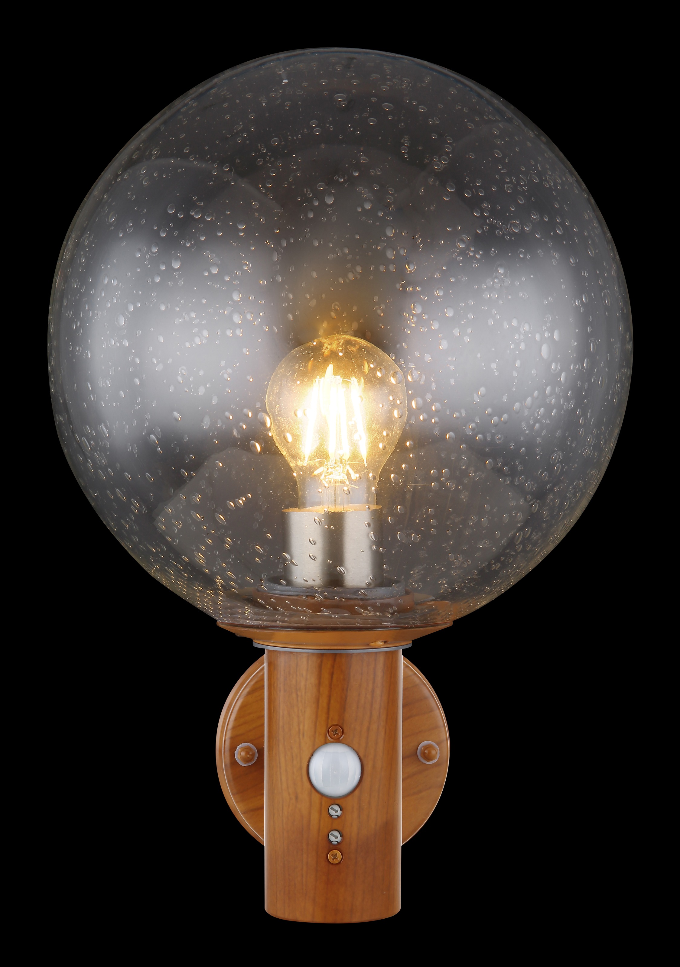 GLOBO LIGHTING Außen-Wandleuchte »OSSY«, Leuchtmittel E27 | ohne Leuchtmittel, Außenlampe/holzoptik/IP44/Terrasse/Wand/Glas/Sensor