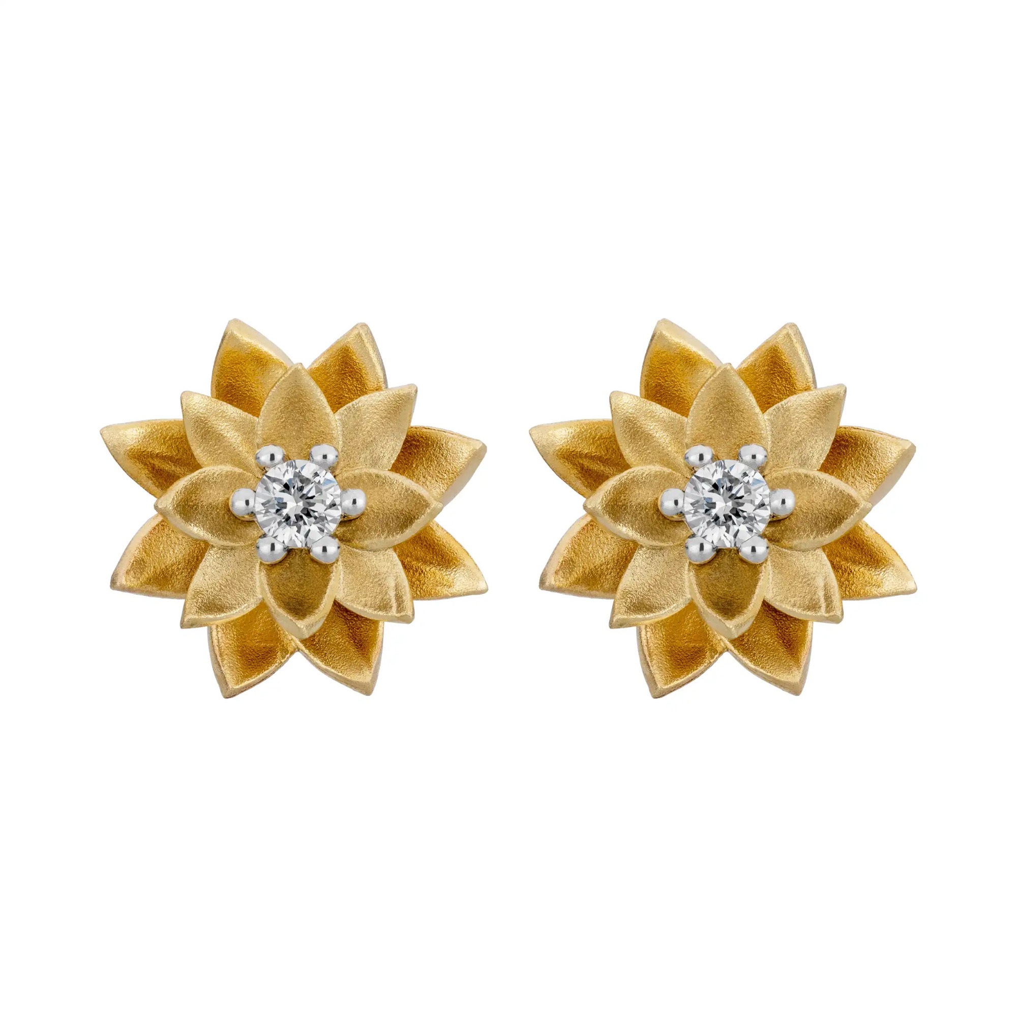 LYOMI Paar Ohrstecker »585/- GG/WG Lotusblüte 2 synth. Diam. 0,06ct.«