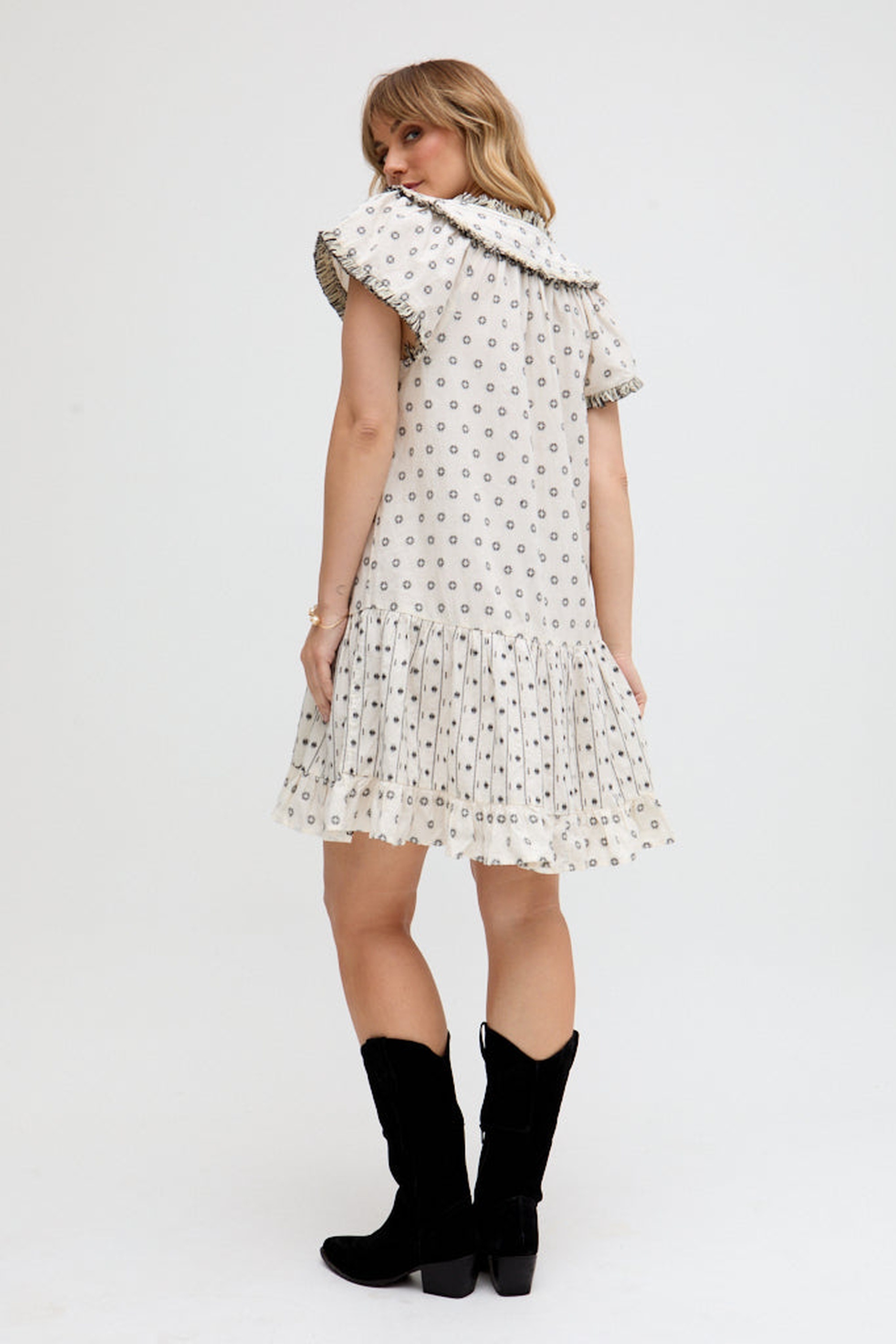 RAFFYA Midikleid »Jemilla Split Neck Jacquard Mini Dress Damen«