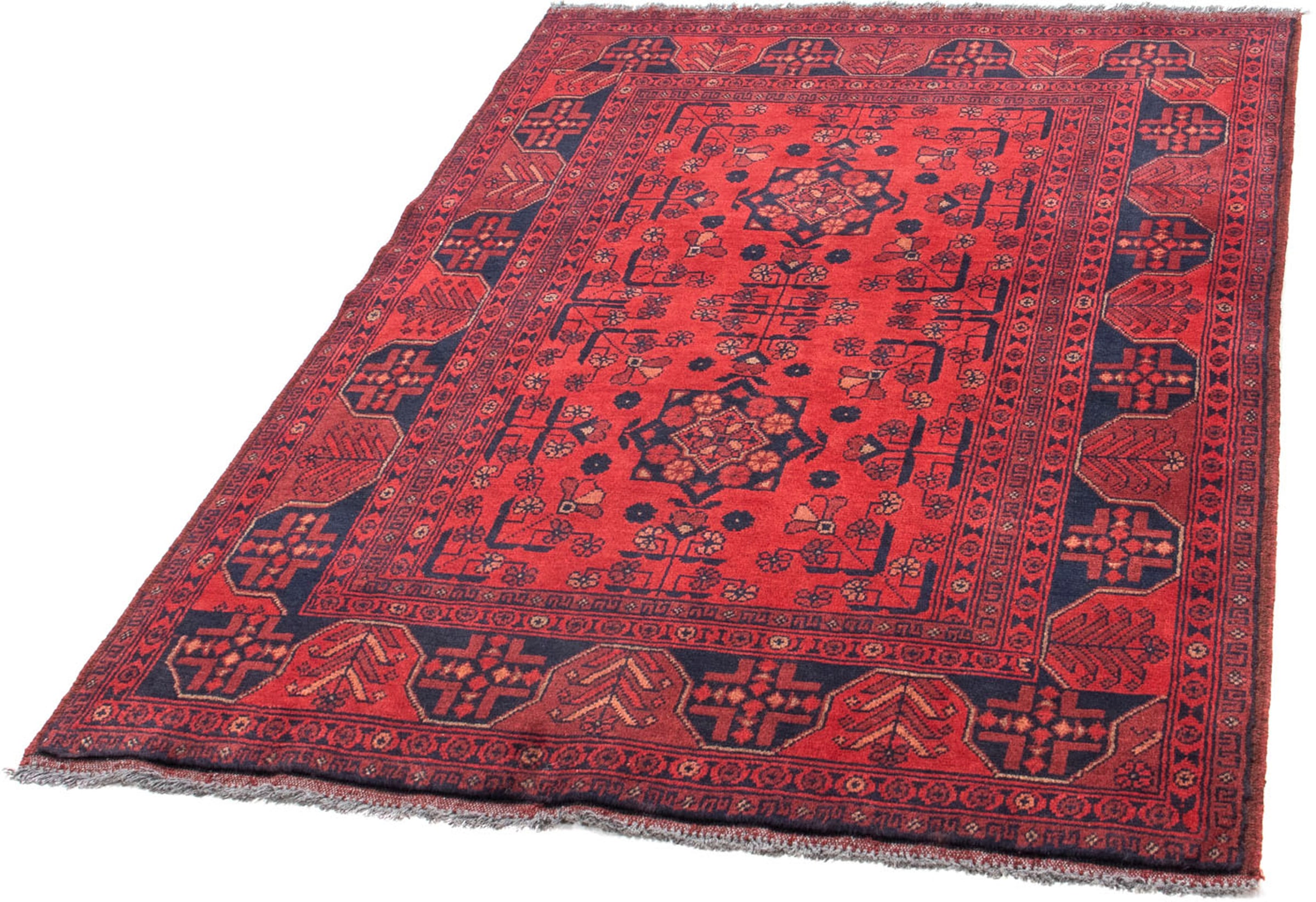 morgenland Orientteppich "Afghan - Kunduz - 151 x 103 cm - rot", rechteckig, 7 mm Höhe, Wohnzimmer, Handgeknüpft, Einzel