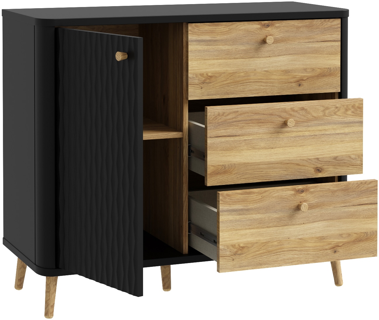 FORTE Sideboard »Fixsmile«, modernes Sideboard, SoftClose, Echtholz Beine und Griffe