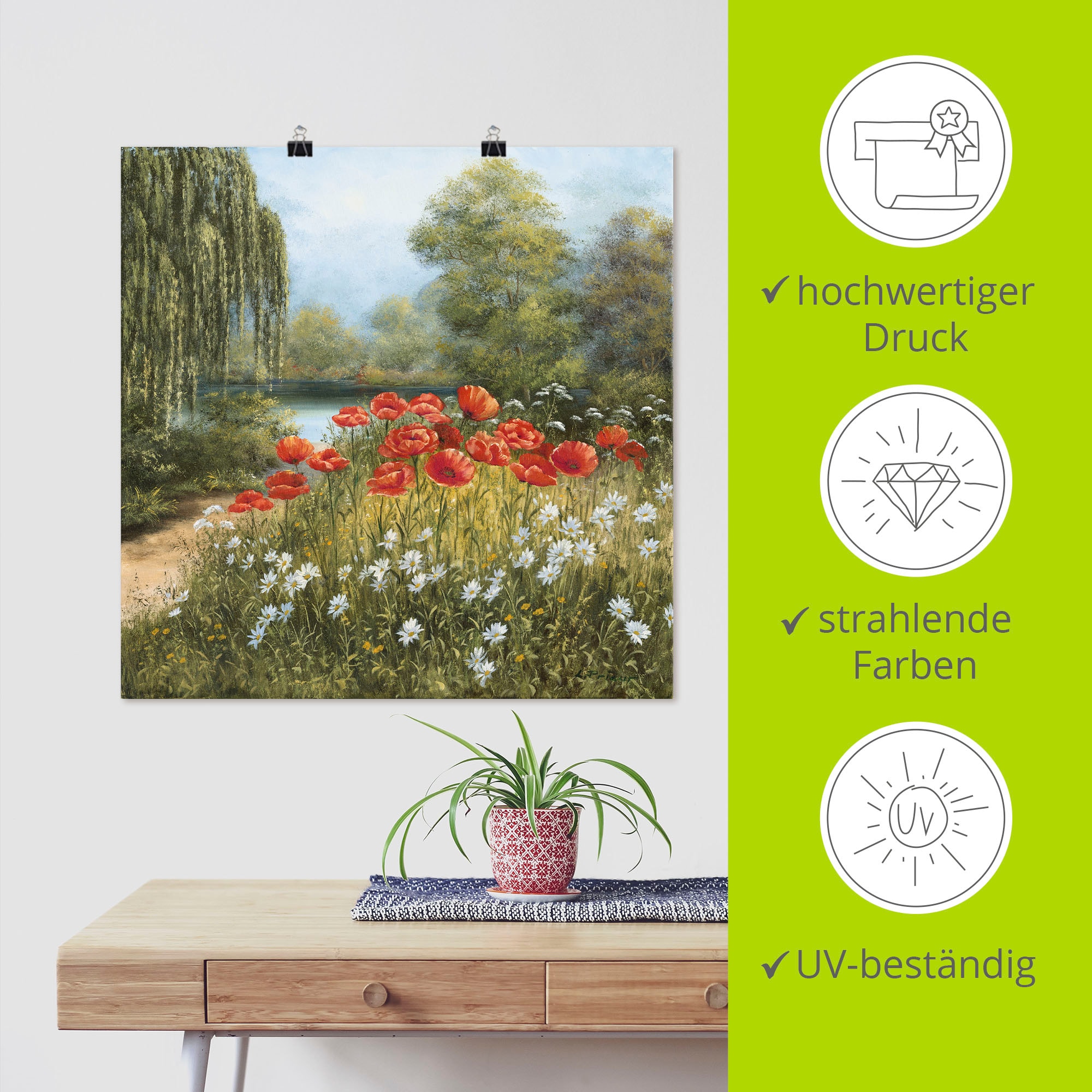 Artland Wandbild »Mohnwiese am See« Blumenwiese 1 Stk. tlg. als Alubild, Outdoorbild, Leinwandbild, Poster in verschied. Größen