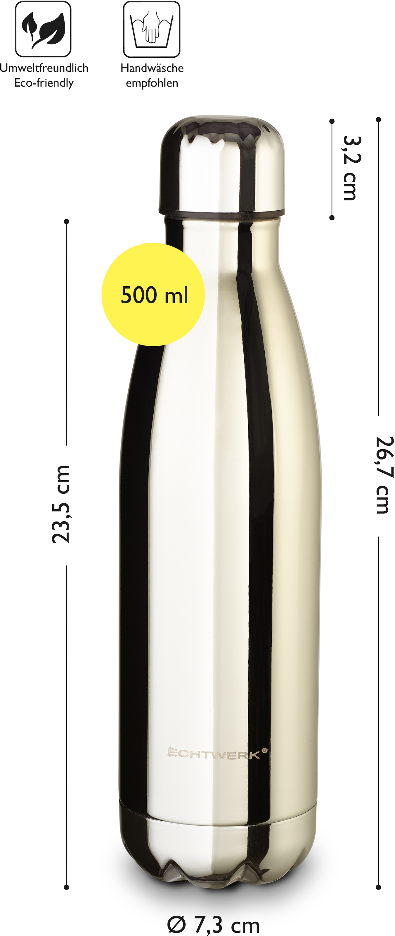ECHTWERK Isolierflasche »Shiny«, Trinkflasche, Klavierlackoptik, aus hochwertigem Edelstahl, BPA-Frei