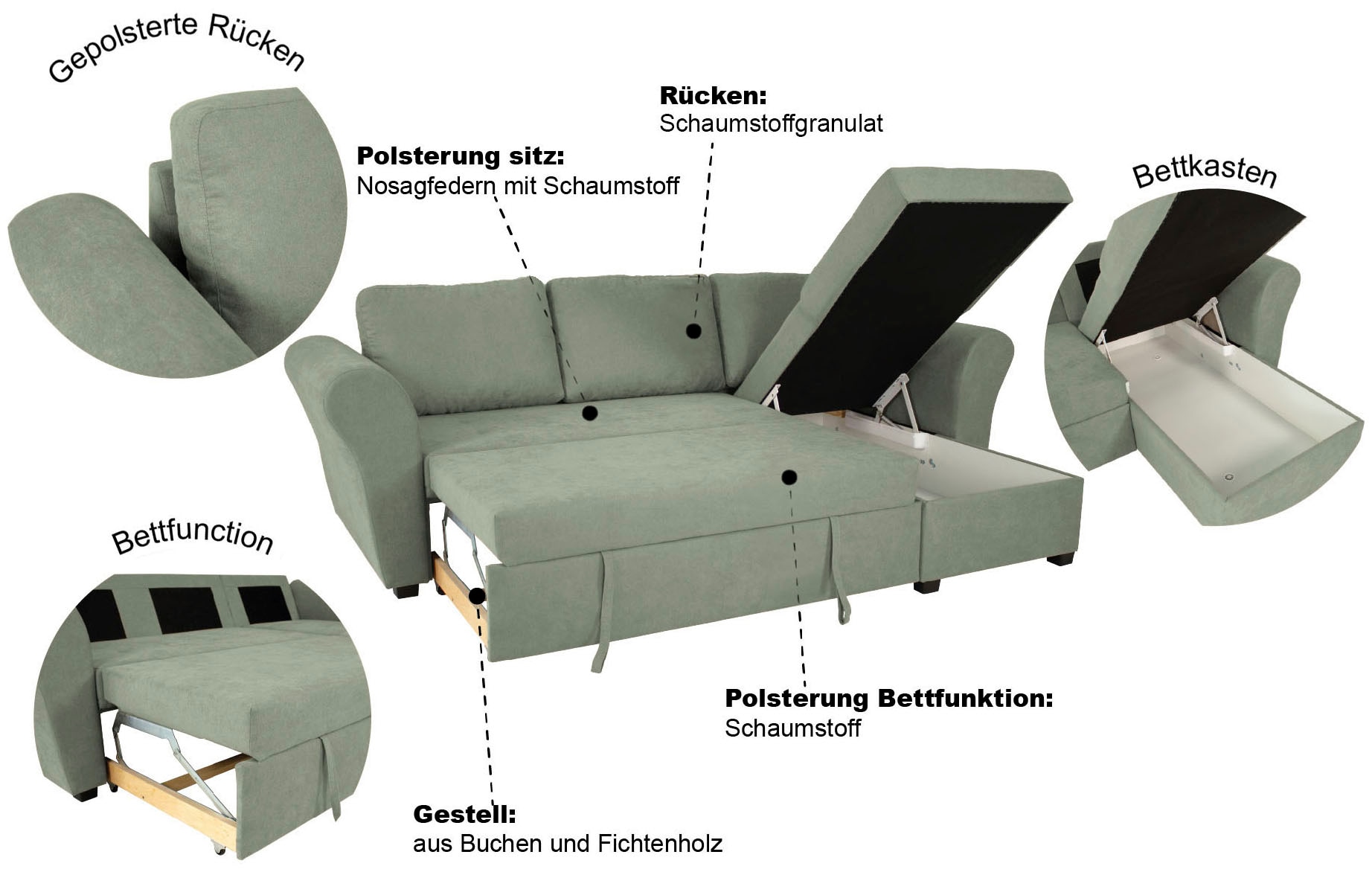 Trends by HG Ecksofa »LASSE, L-Form«, (2 St.), inkl. Schlaffunktion & Bettkasten