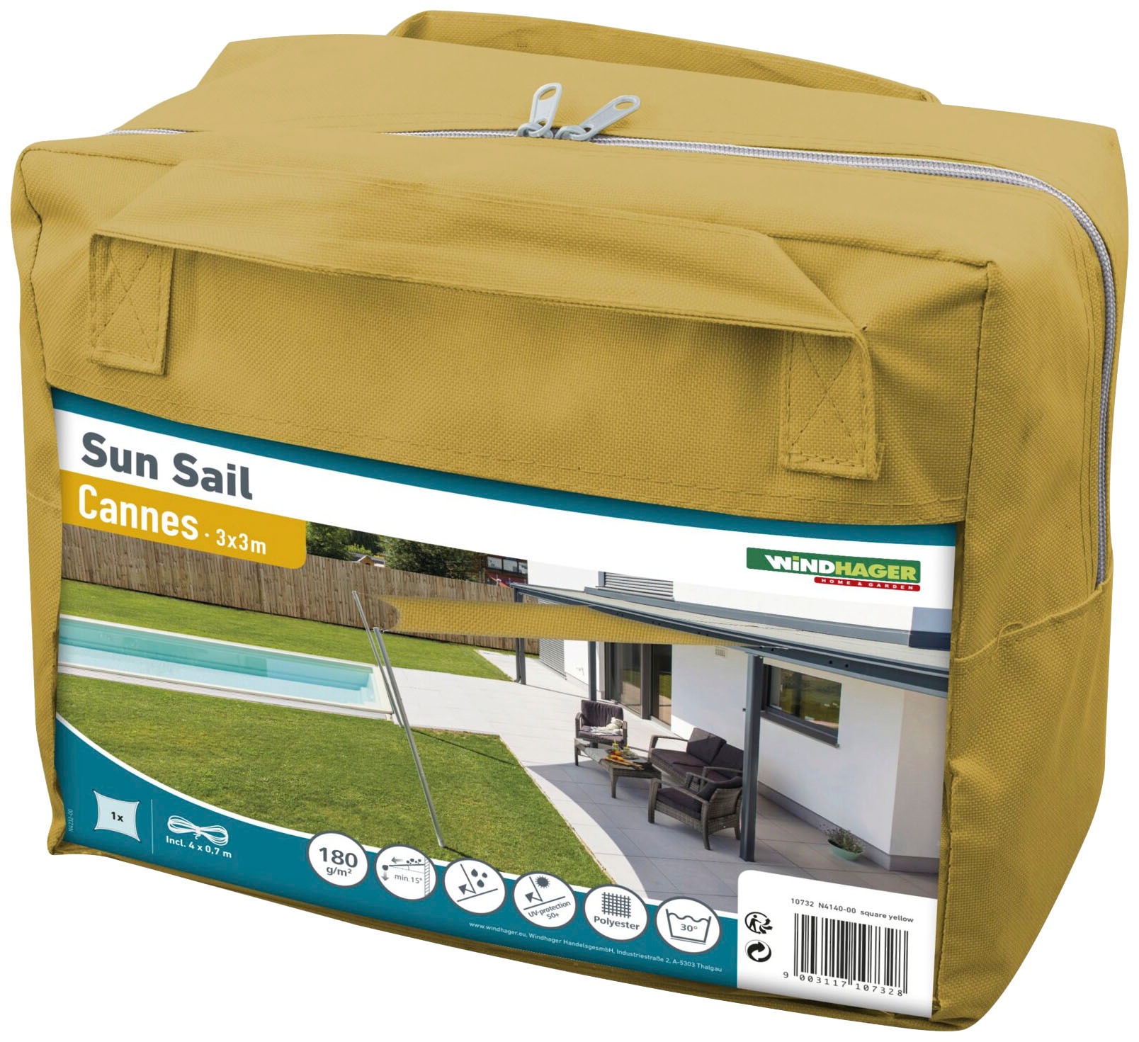 Windhager Sonnensegel »Cannes Quadrat«, 3x3m, gelb