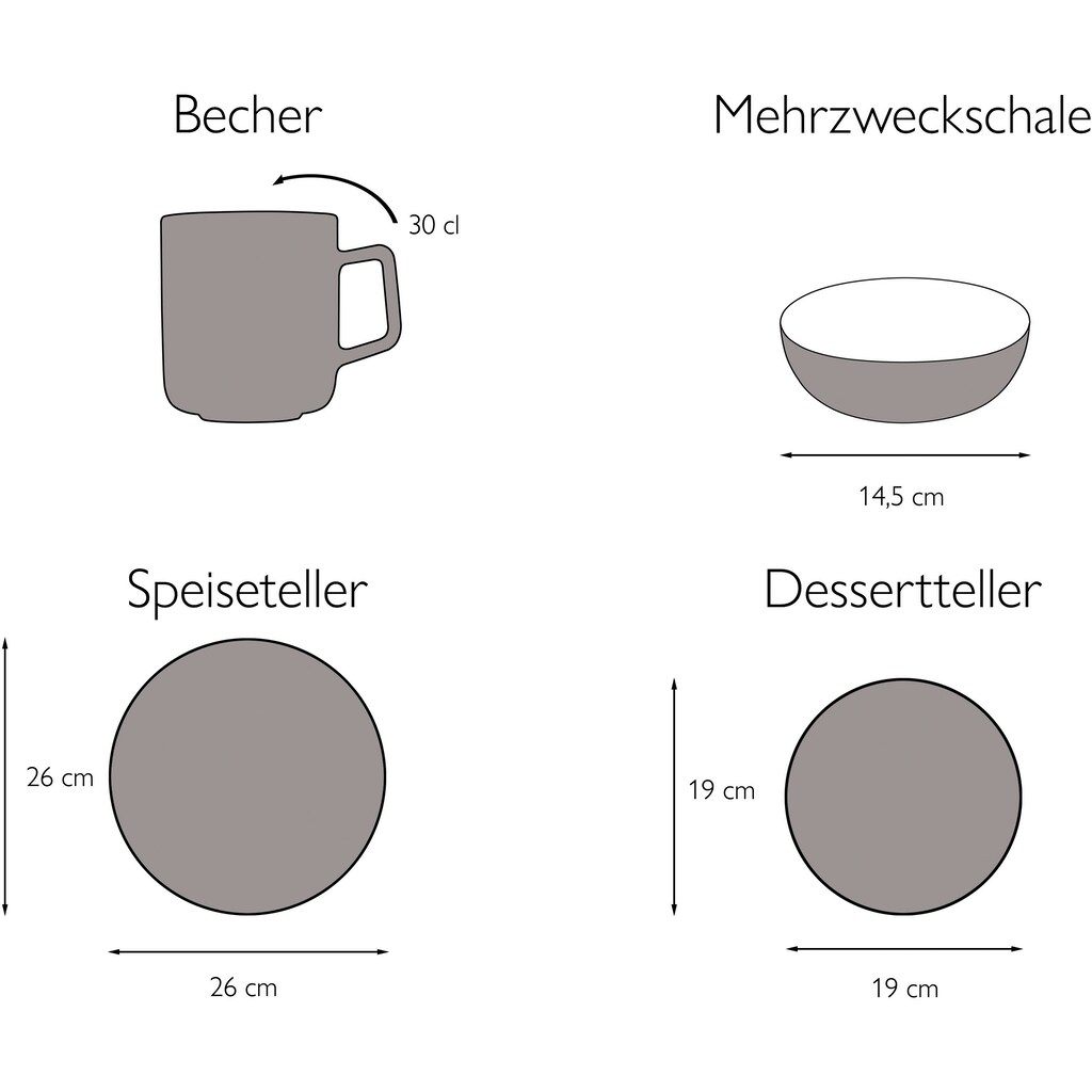 CreaTable Kombiservice »Geschirr-Set Bella Casa Fashion«, (Set, 16 tlg., Kaffeeservice und Tafelservice im Set, für 4 Personen)