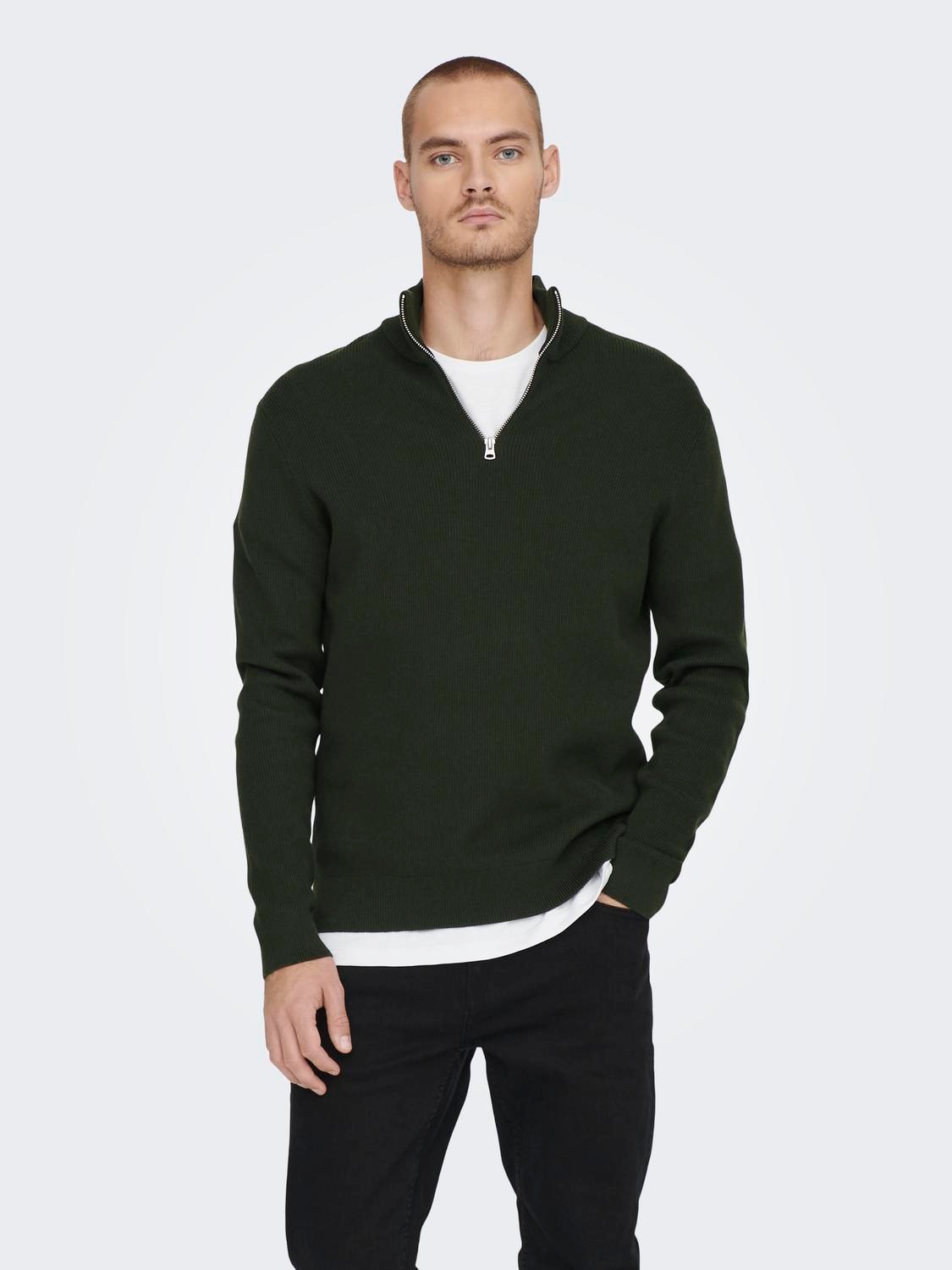 ONLY & SONS Troyer "ONSPHIL REG 12 STRUC HALF ZIP KNIT NOOS" Baumwollmischu günstig online kaufen
